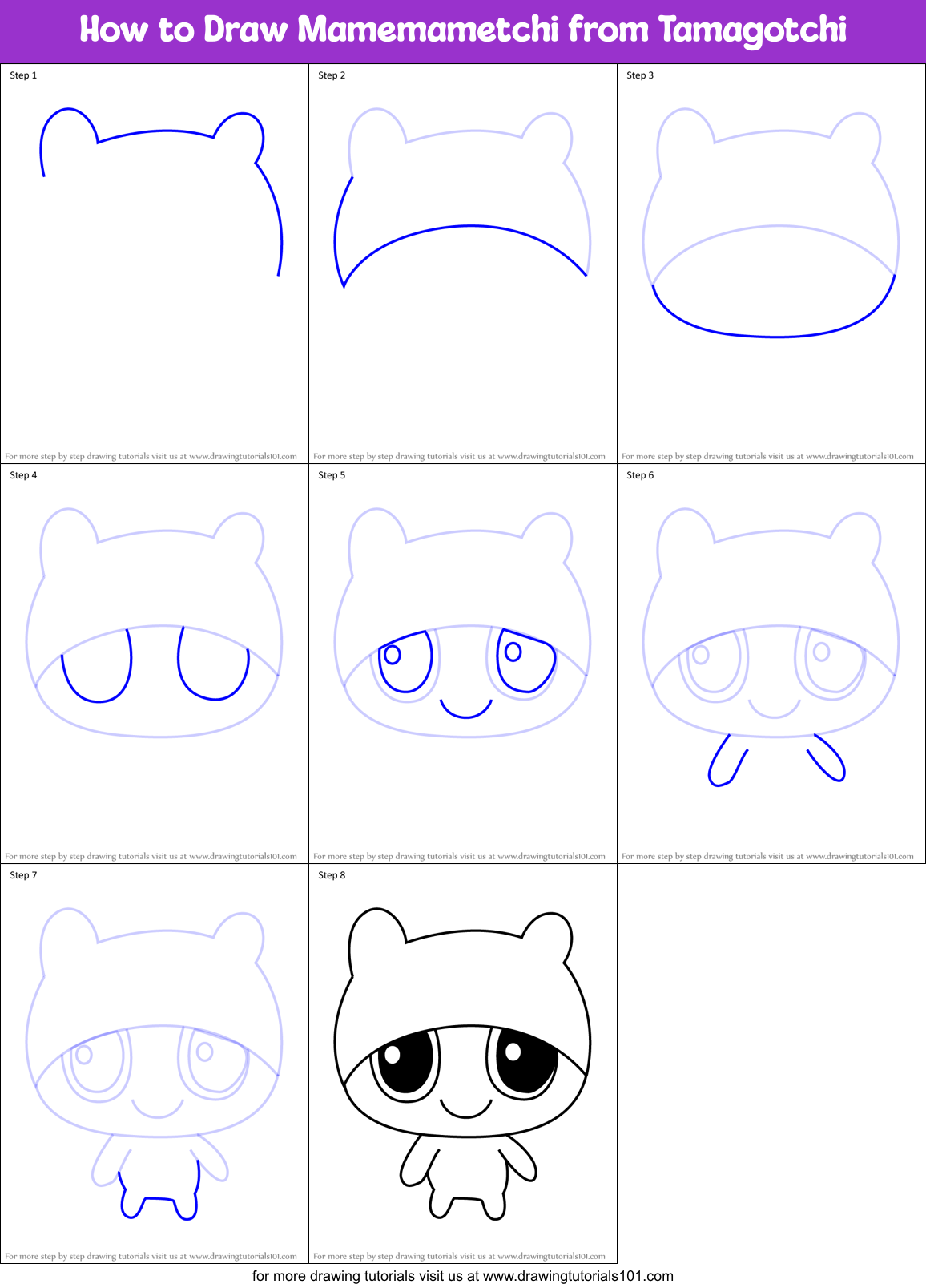 How to Draw Mamemametchi from Tamagotchi Printable Step by Step