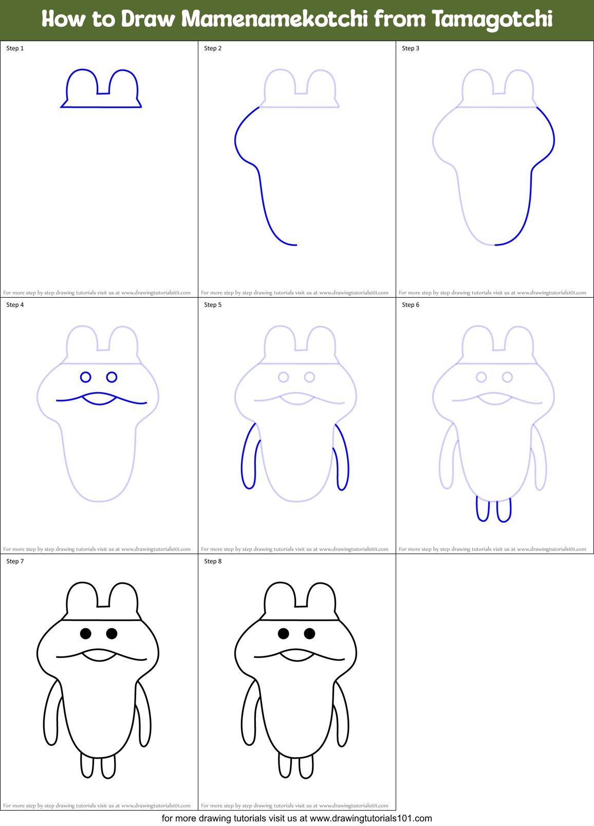 How to Draw Mamenamekotchi from Tamagotchi Printable Step by Step