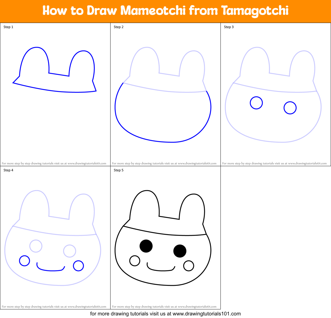 How to Draw Mameotchi from Tamagotchi Printable Step by Step