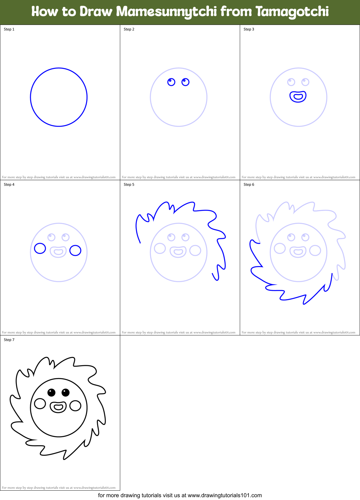 How to Draw Mamesunnytchi from Tamagotchi Printable Step by Step