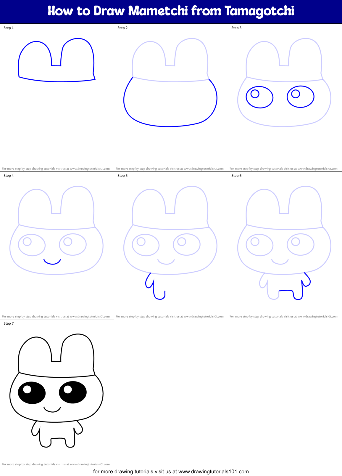 How to Draw Mametchi from Tamagotchi Printable Step by Step