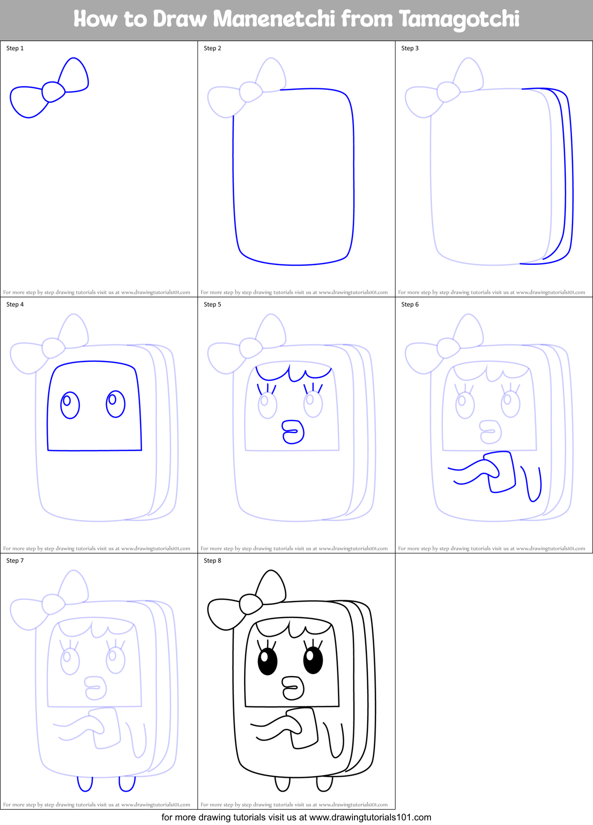 How to Draw Manenetchi from Tamagotchi Printable Step by Step