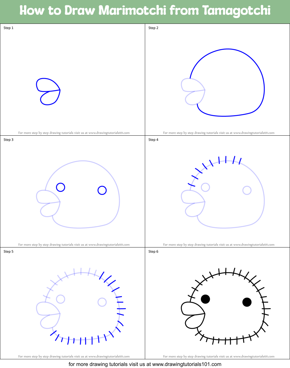 How to Draw Marimotchi from Tamagotchi Printable Step by Step