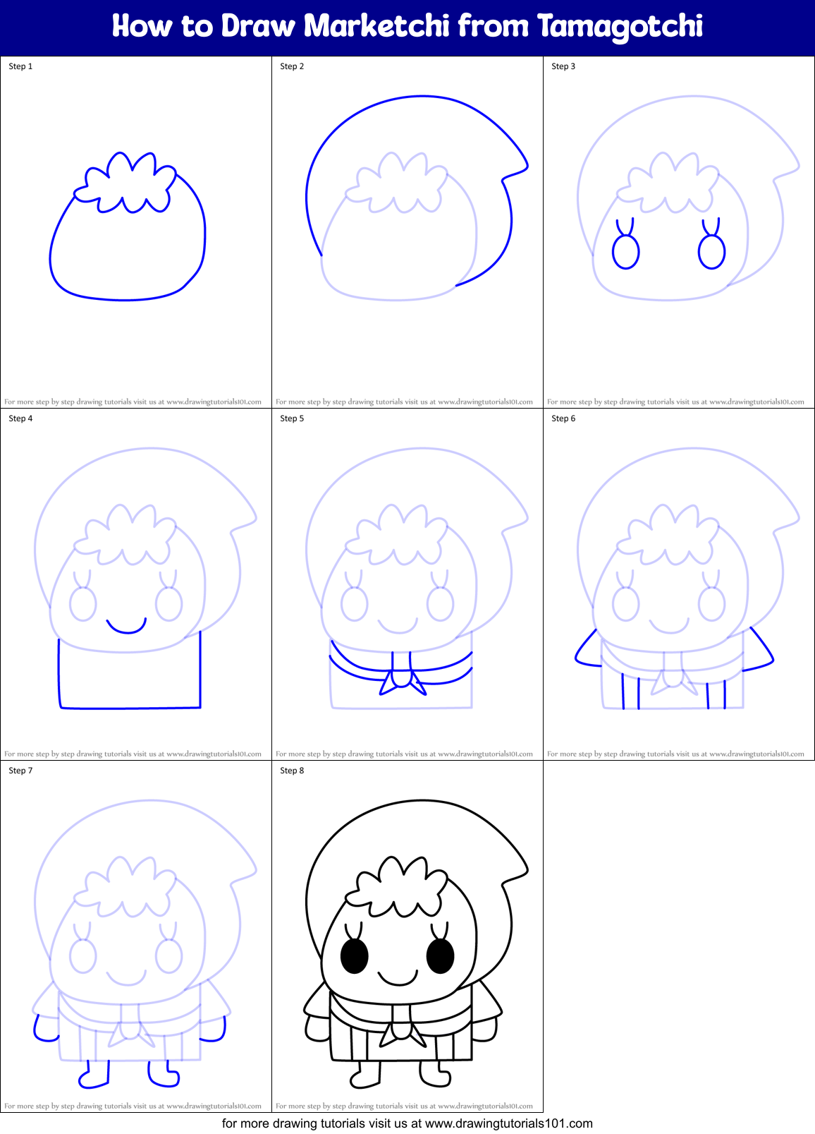 How to Draw Marketchi from Tamagotchi Printable Step by Step