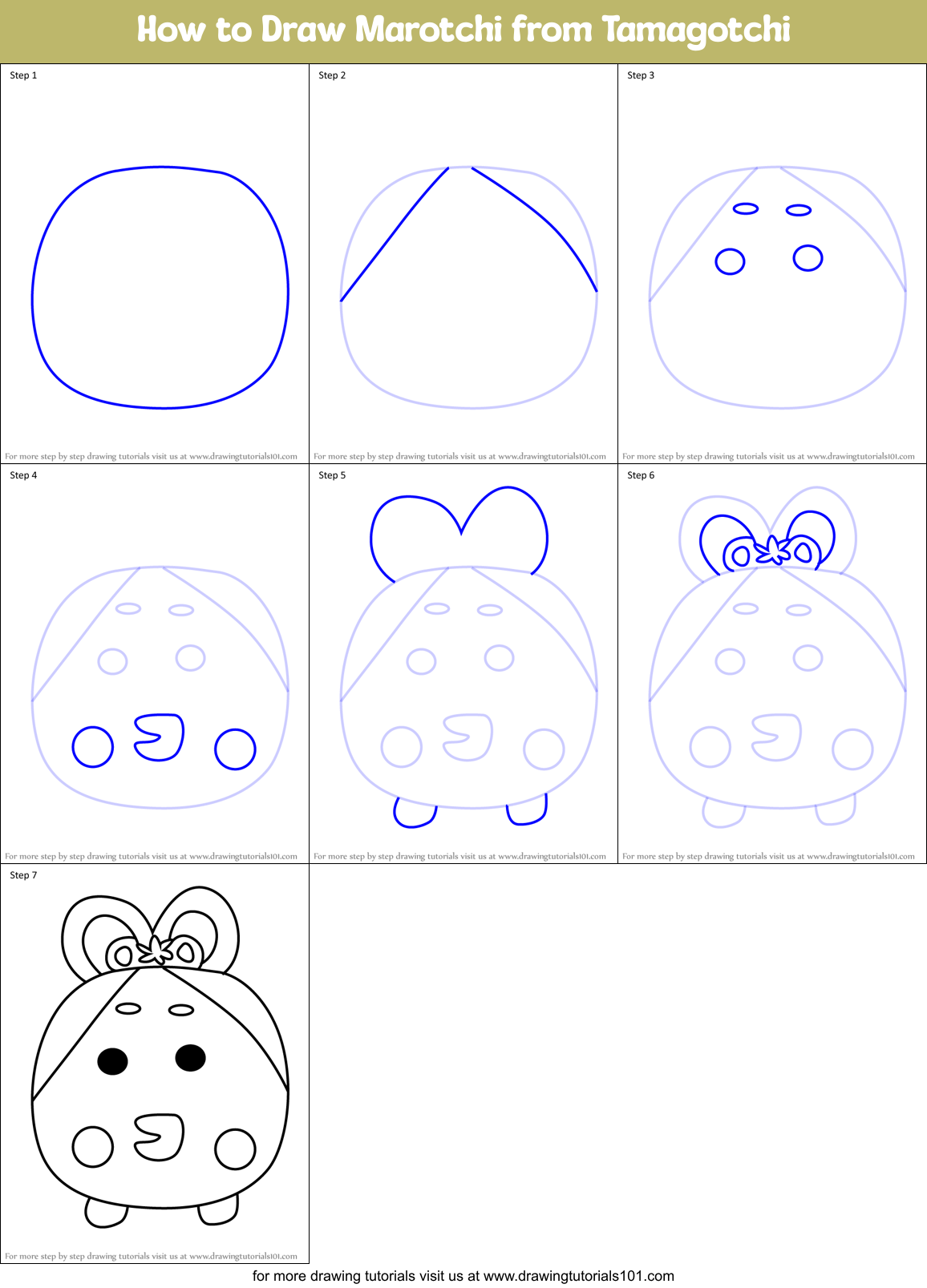 How to Draw Marotchi from Tamagotchi Printable Step by Step