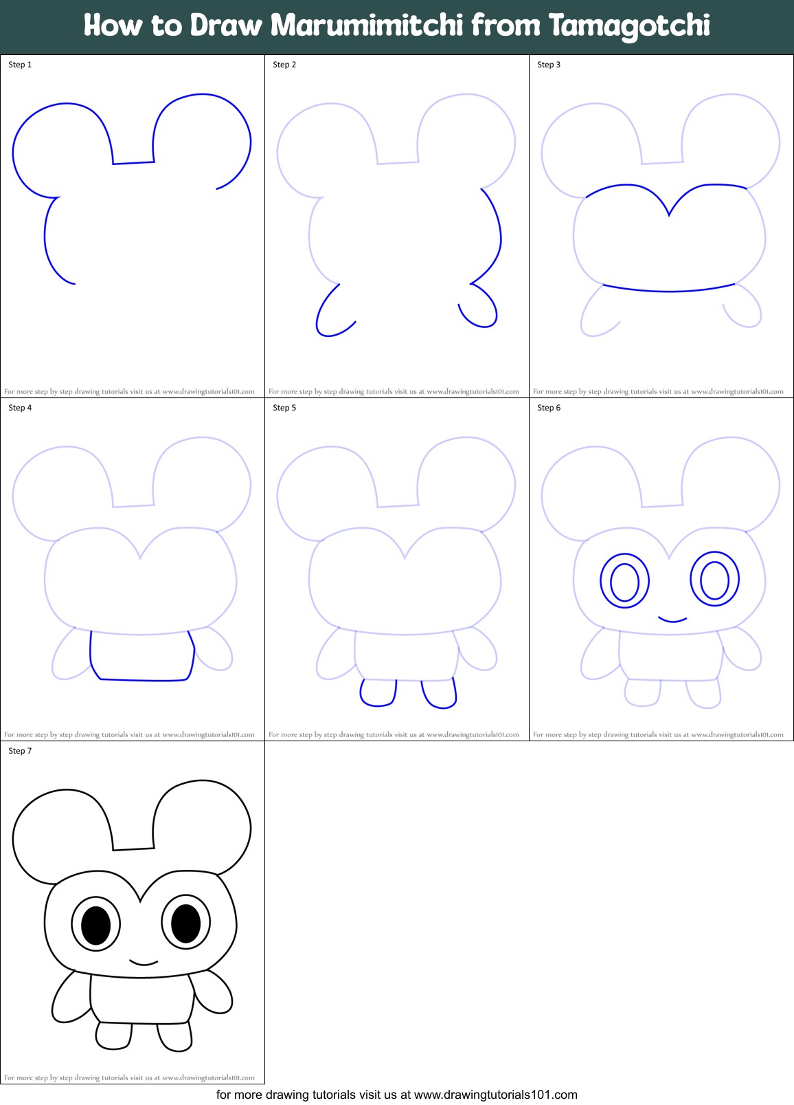 How to Draw Marumimitchi from Tamagotchi Printable Step by Step
