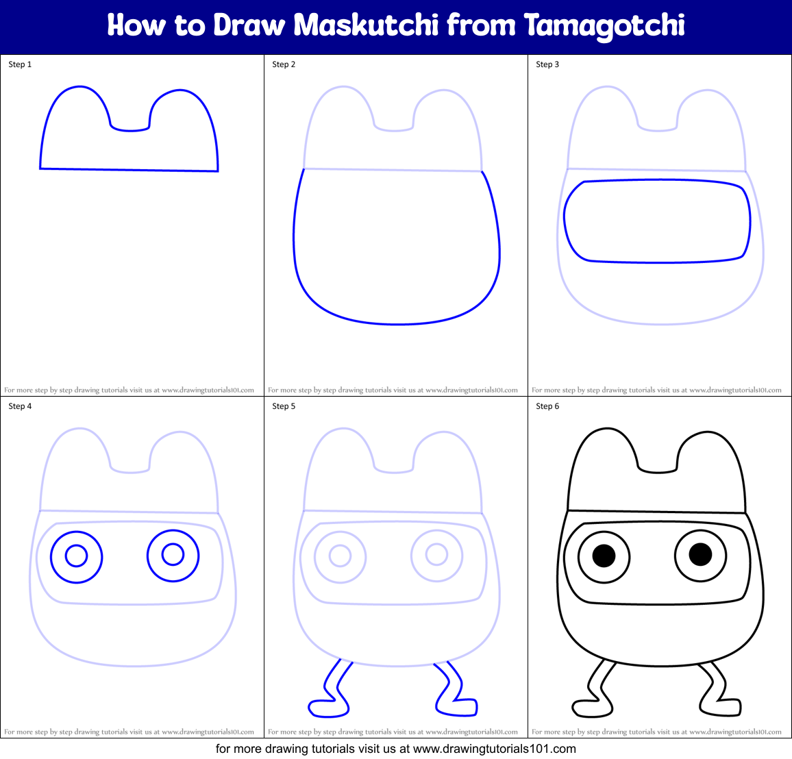 How to Draw Maskutchi from Tamagotchi Printable Step by Step