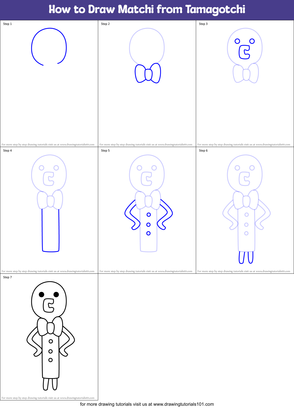 How to Draw Matchi from Tamagotchi Printable Step by Step