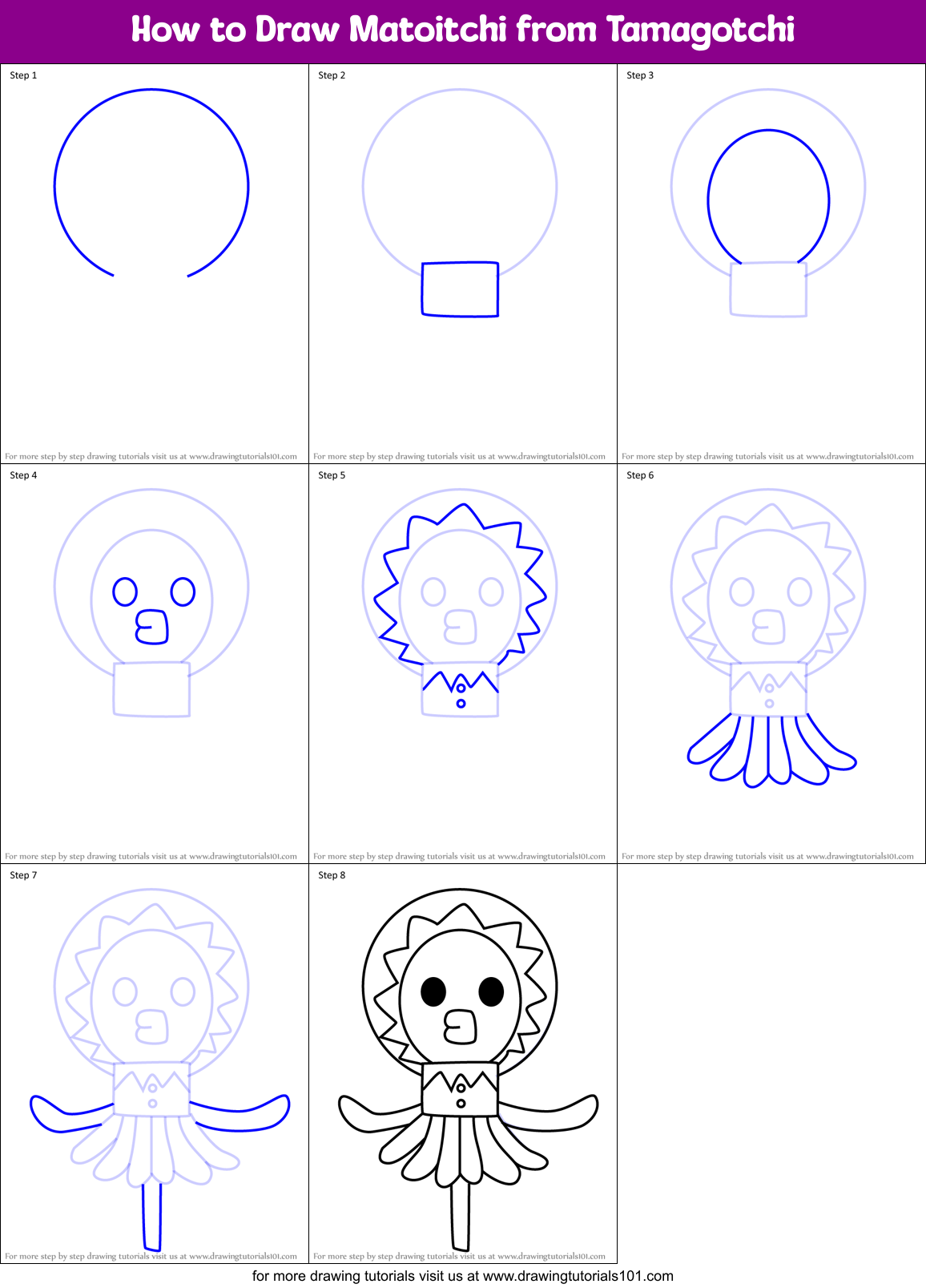 How to Draw Matoitchi from Tamagotchi Printable Step by Step