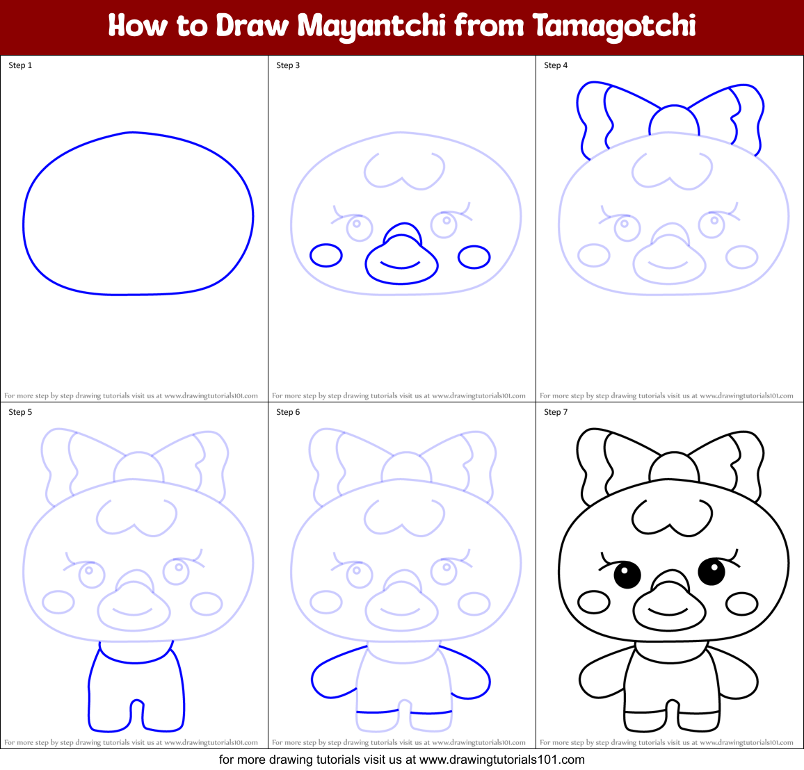 How to Draw Mayantchi from Tamagotchi Printable Step by Step
