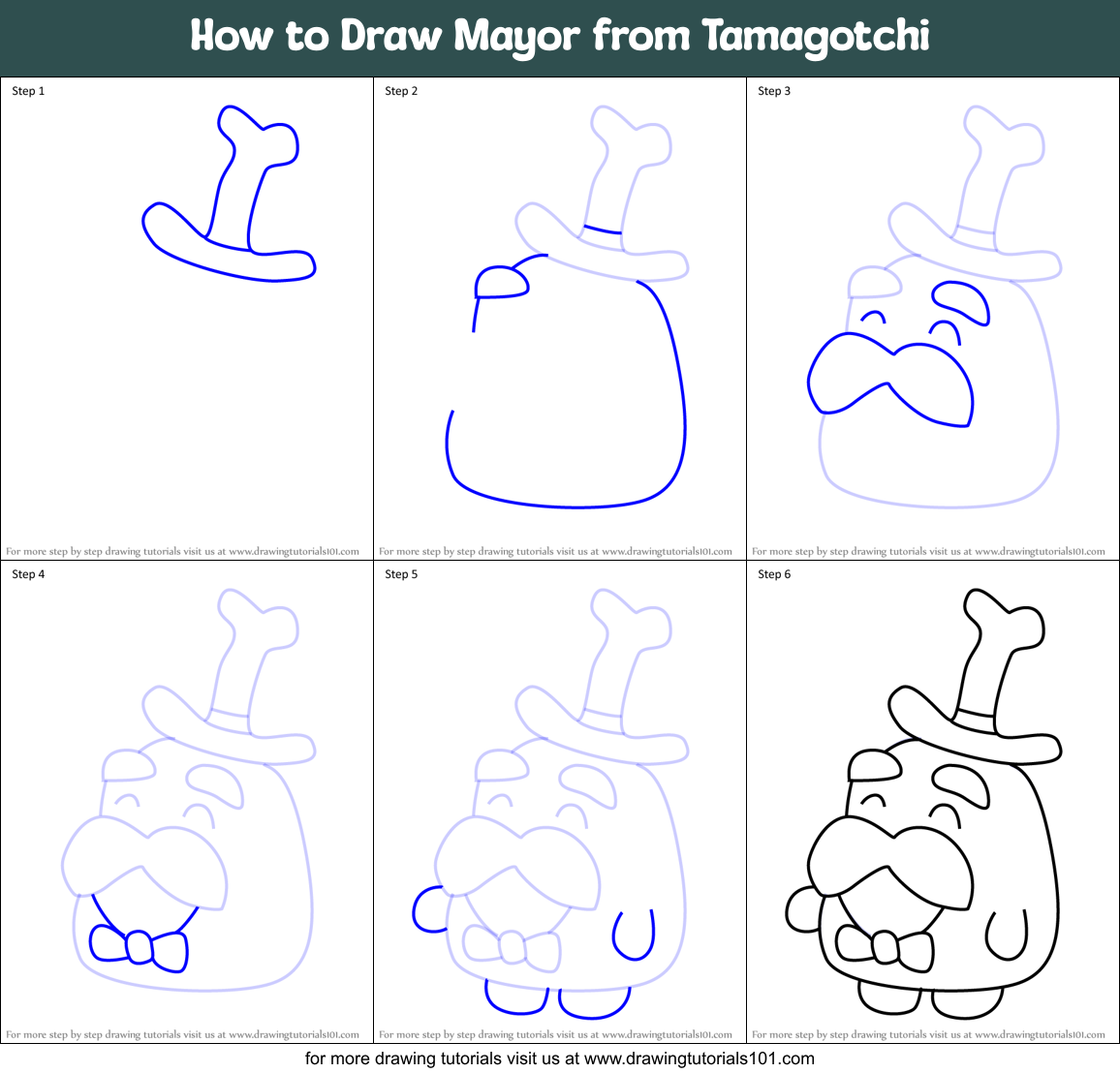 How to Draw Mayor from Tamagotchi Printable Step by Step
