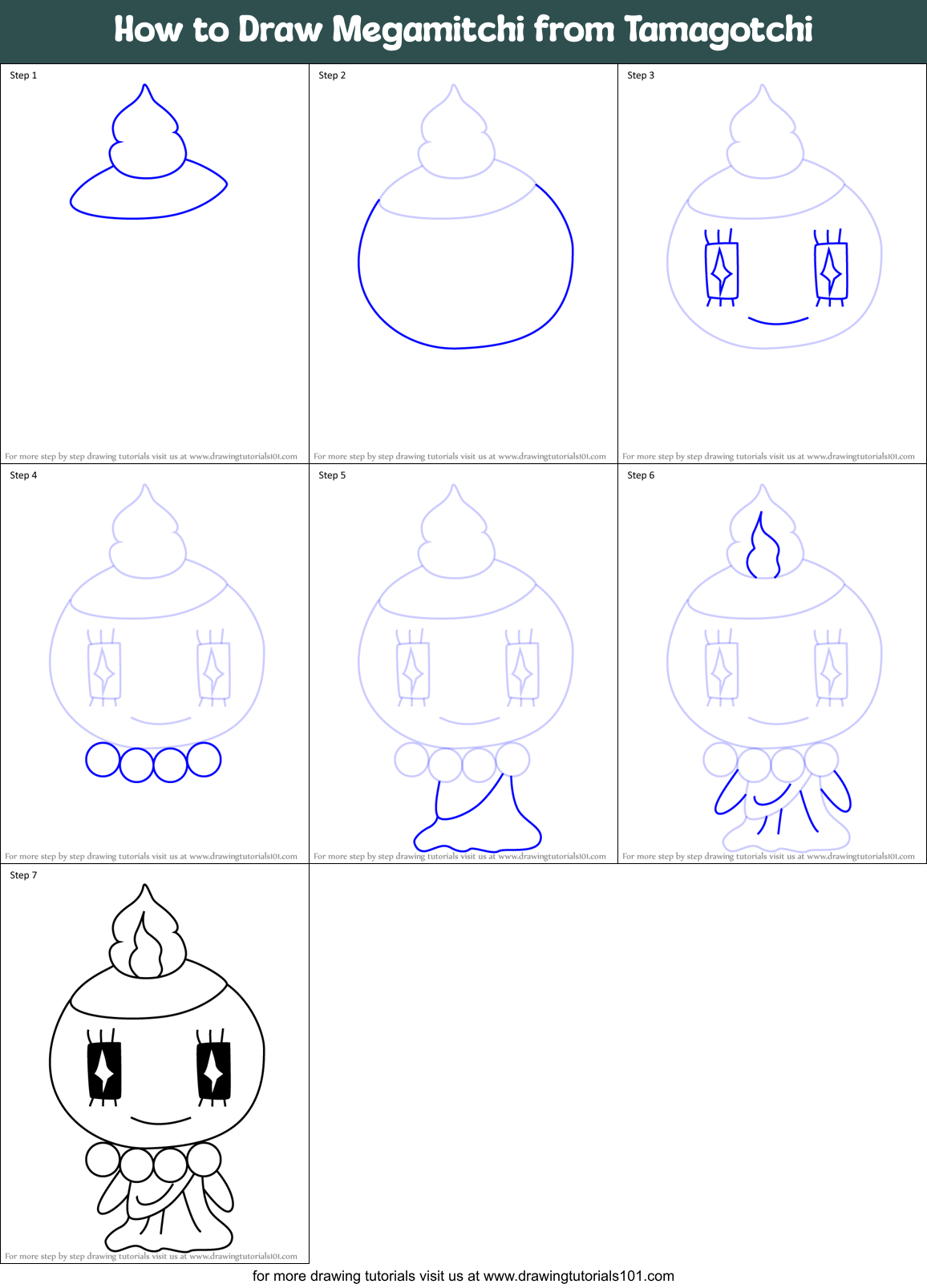 How to Draw Megamitchi from Tamagotchi Printable Step by Step