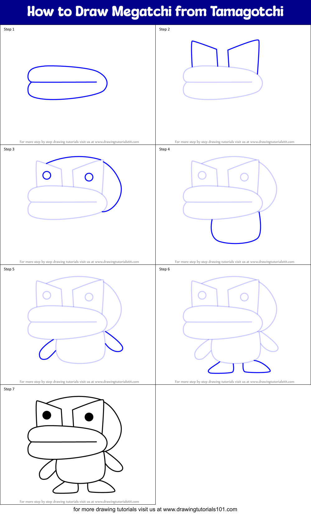 How to Draw Megatchi from Tamagotchi Printable Step by Step