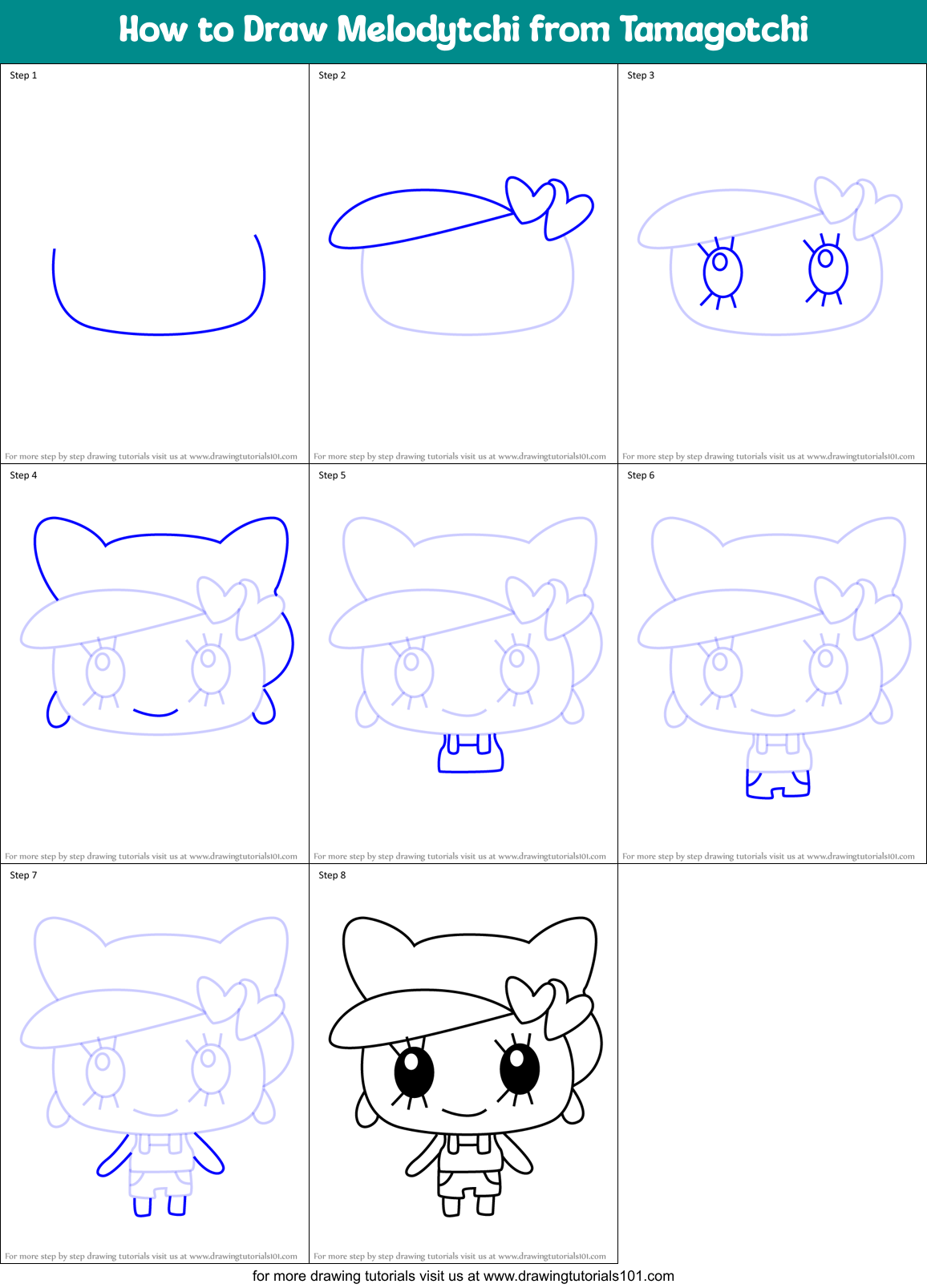 How to Draw Melodytchi from Tamagotchi Printable Step by Step