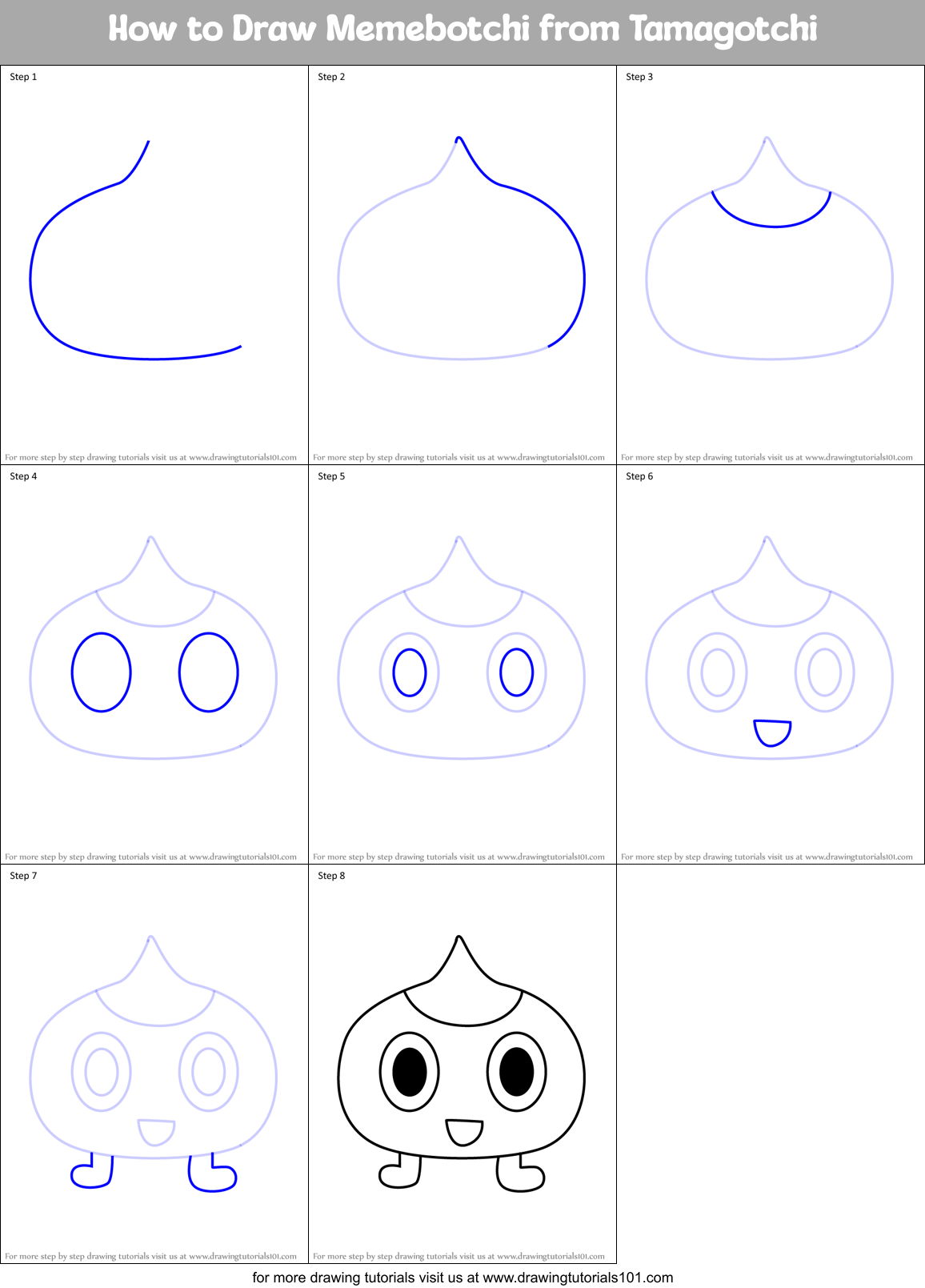 How to Draw Memebotchi from Tamagotchi Printable Step by Step