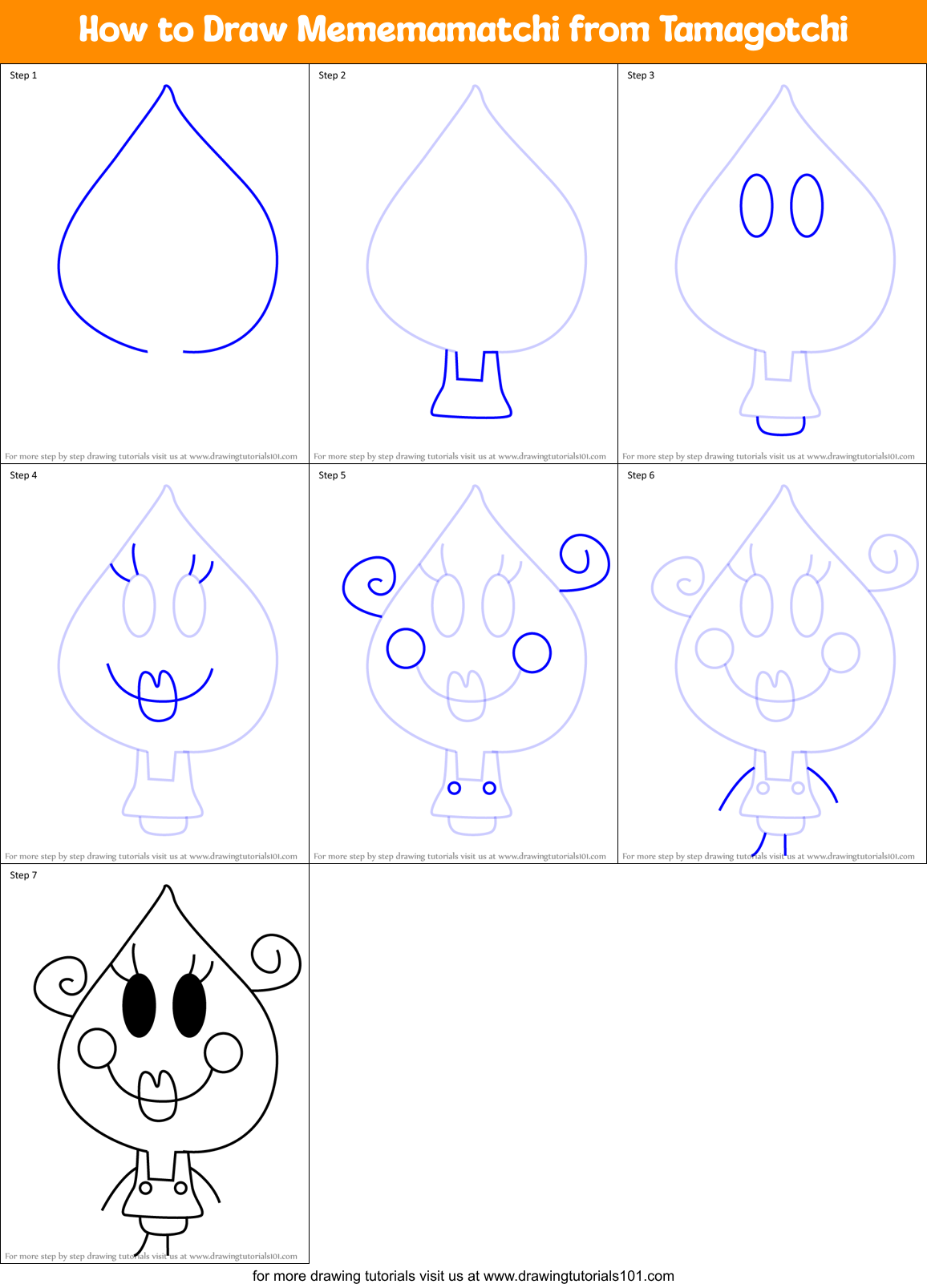 How to Draw Mememamatchi from Tamagotchi Printable Step by Step