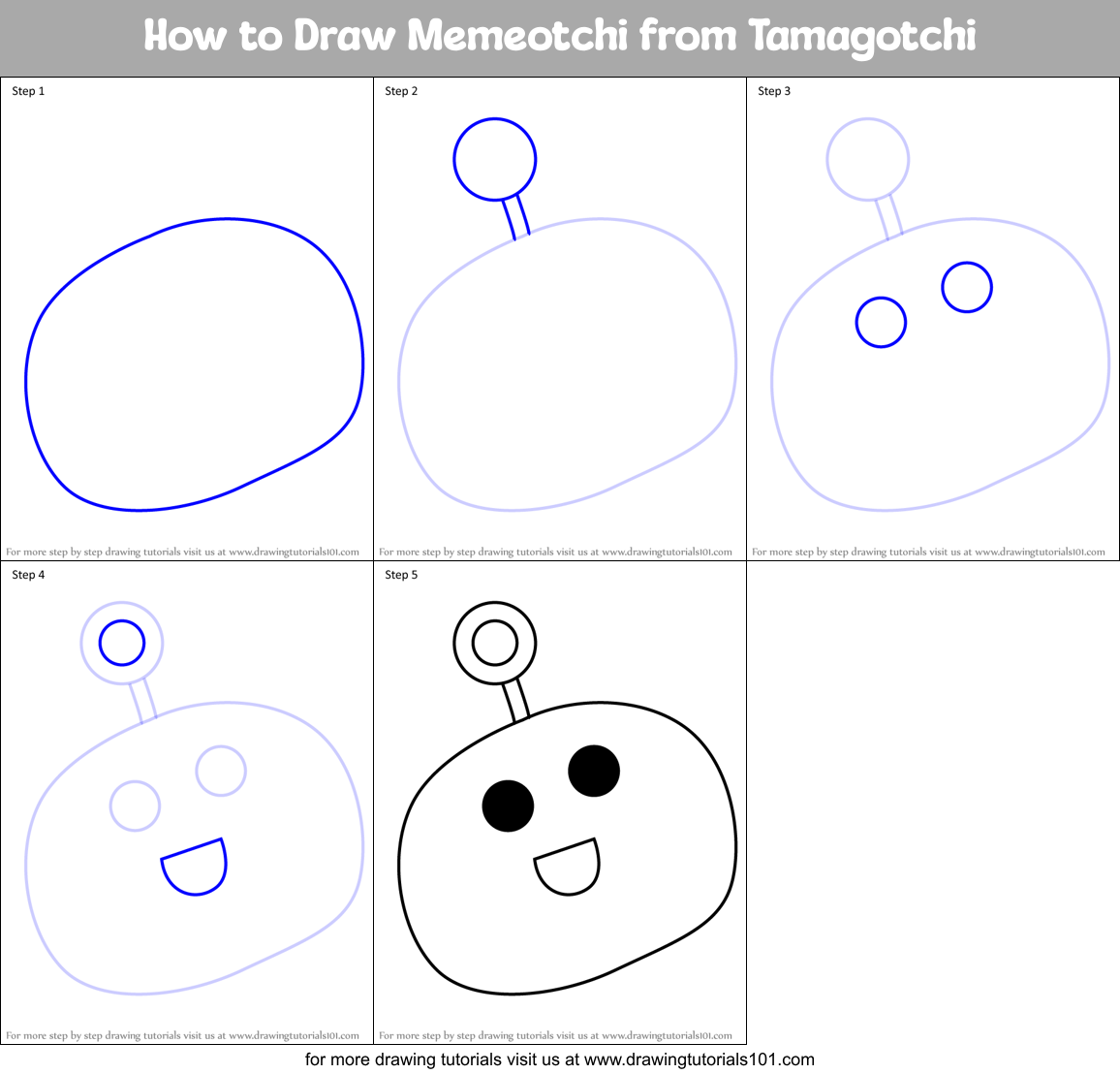 How to Draw Memeotchi from Tamagotchi Printable Step by Step