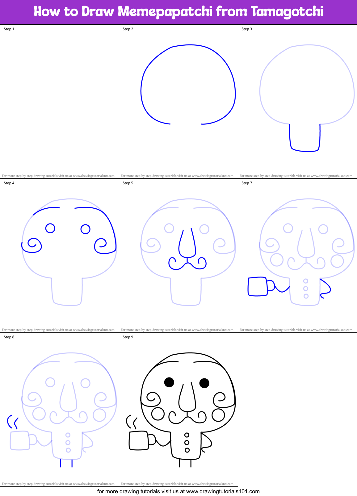 How to Draw Memepapatchi from Tamagotchi Printable Step by Step