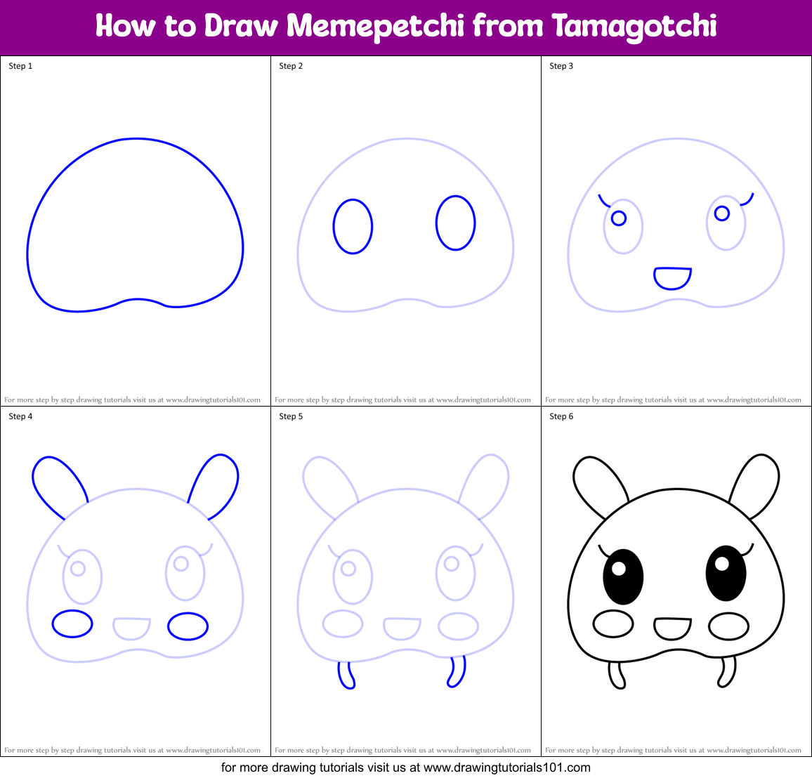 How to Draw Memepetchi from Tamagotchi Printable Step by Step
