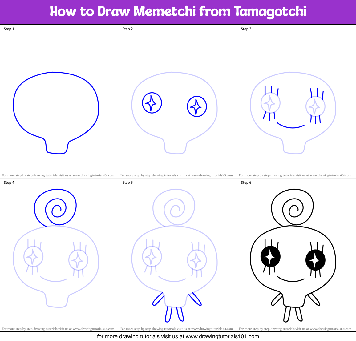 How to Draw Memetchi from Tamagotchi Printable Step by Step