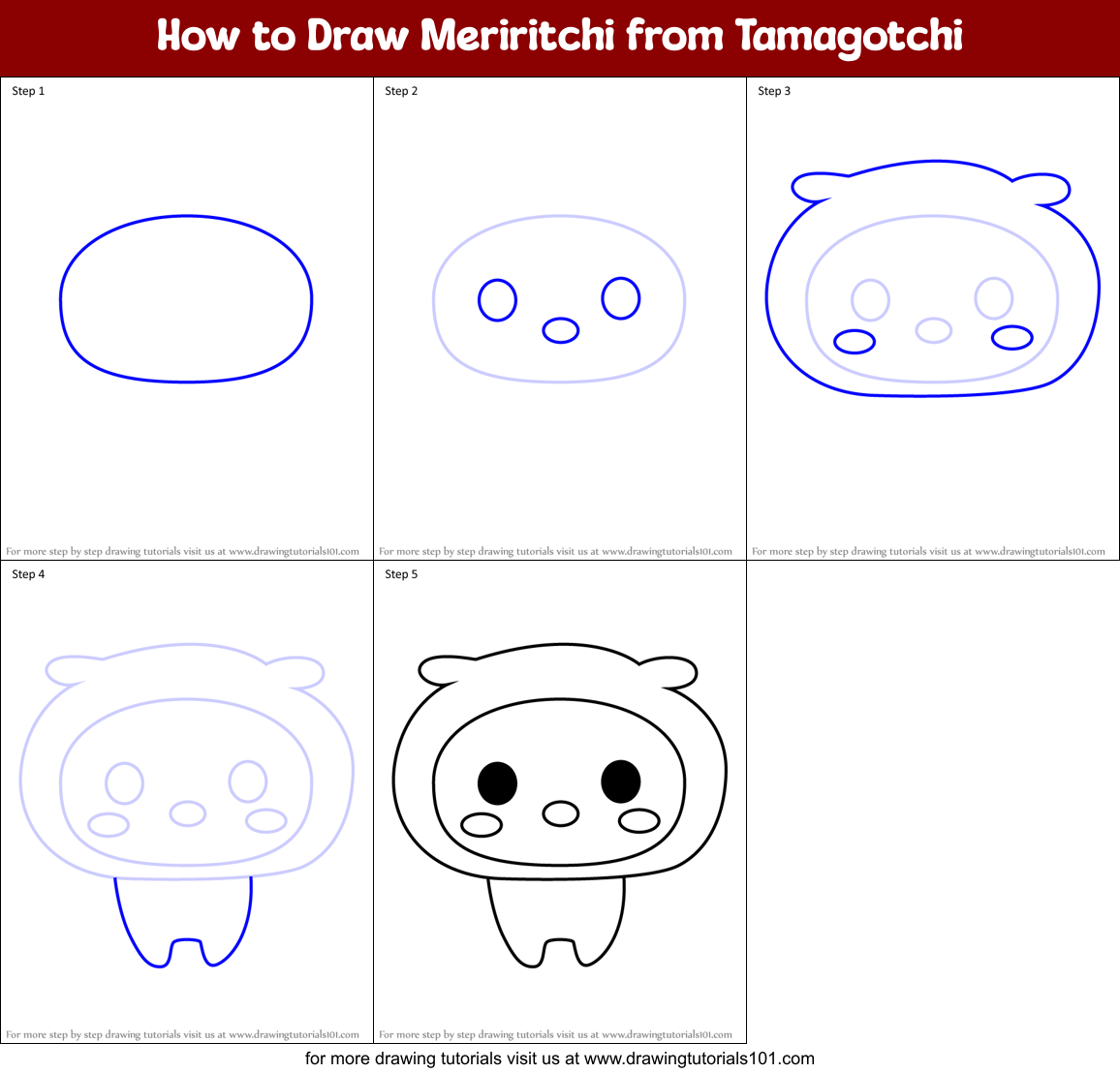 How to Draw Meriritchi from Tamagotchi Printable Step by Step