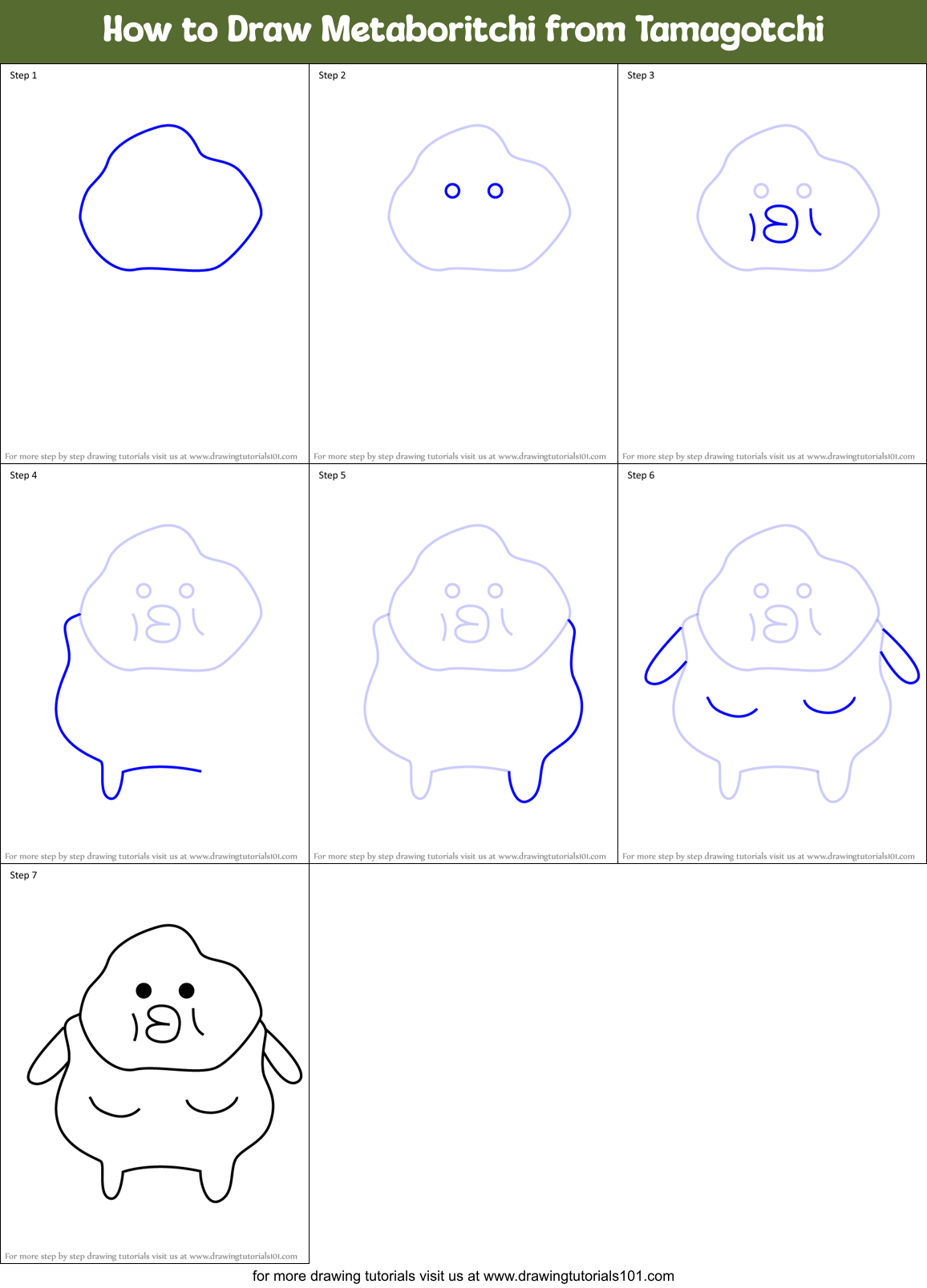 How to Draw Metaboritchi from Tamagotchi Printable Step by Step