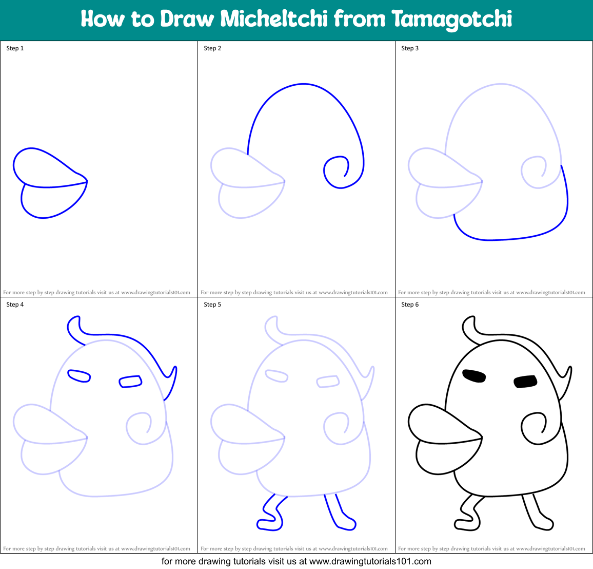 How to Draw Micheltchi from Tamagotchi Printable Step by Step