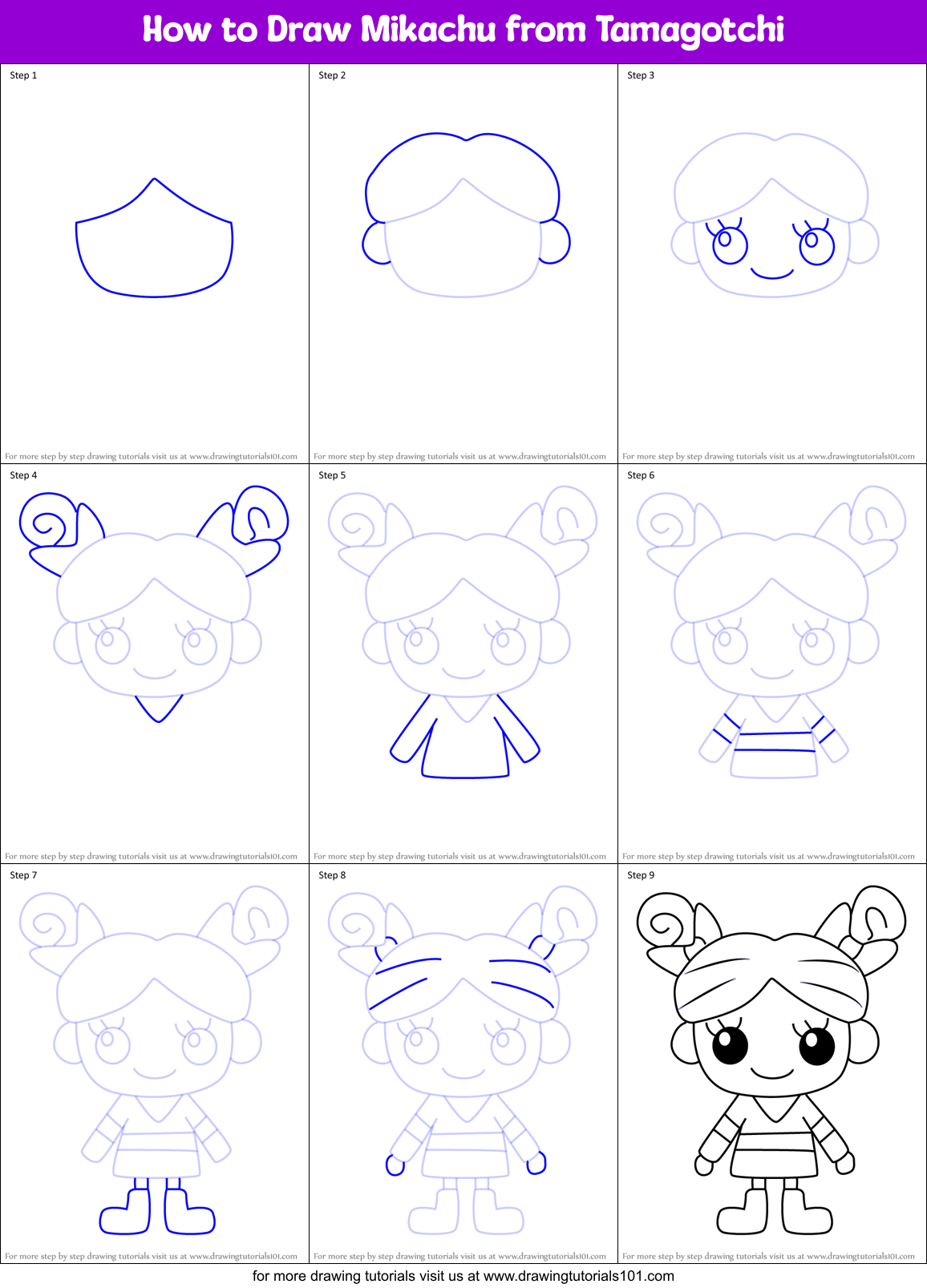 How to Draw Mikachu from Tamagotchi Printable Step by Step