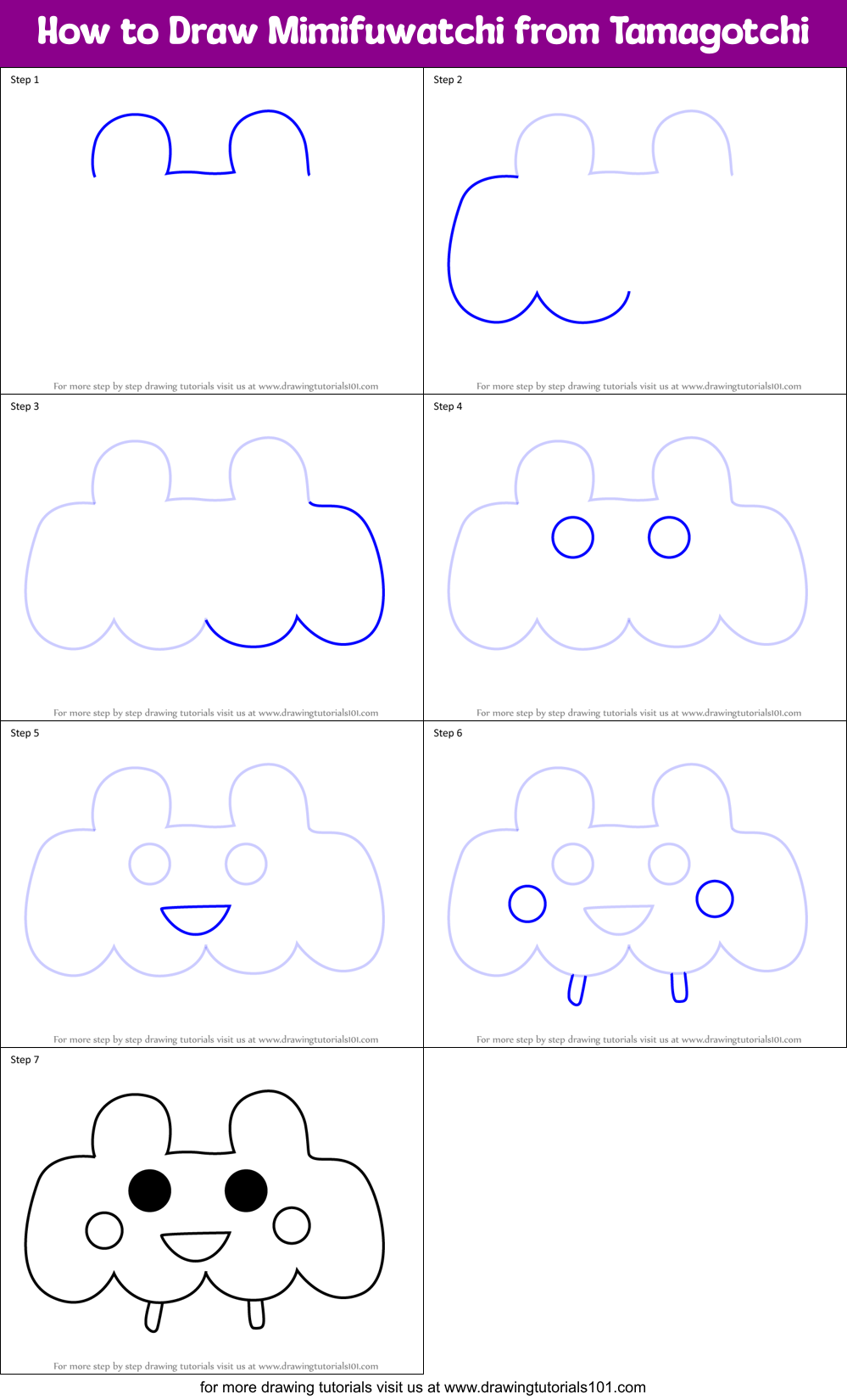 How to Draw Mimifuwatchi from Tamagotchi Printable Step by Step
