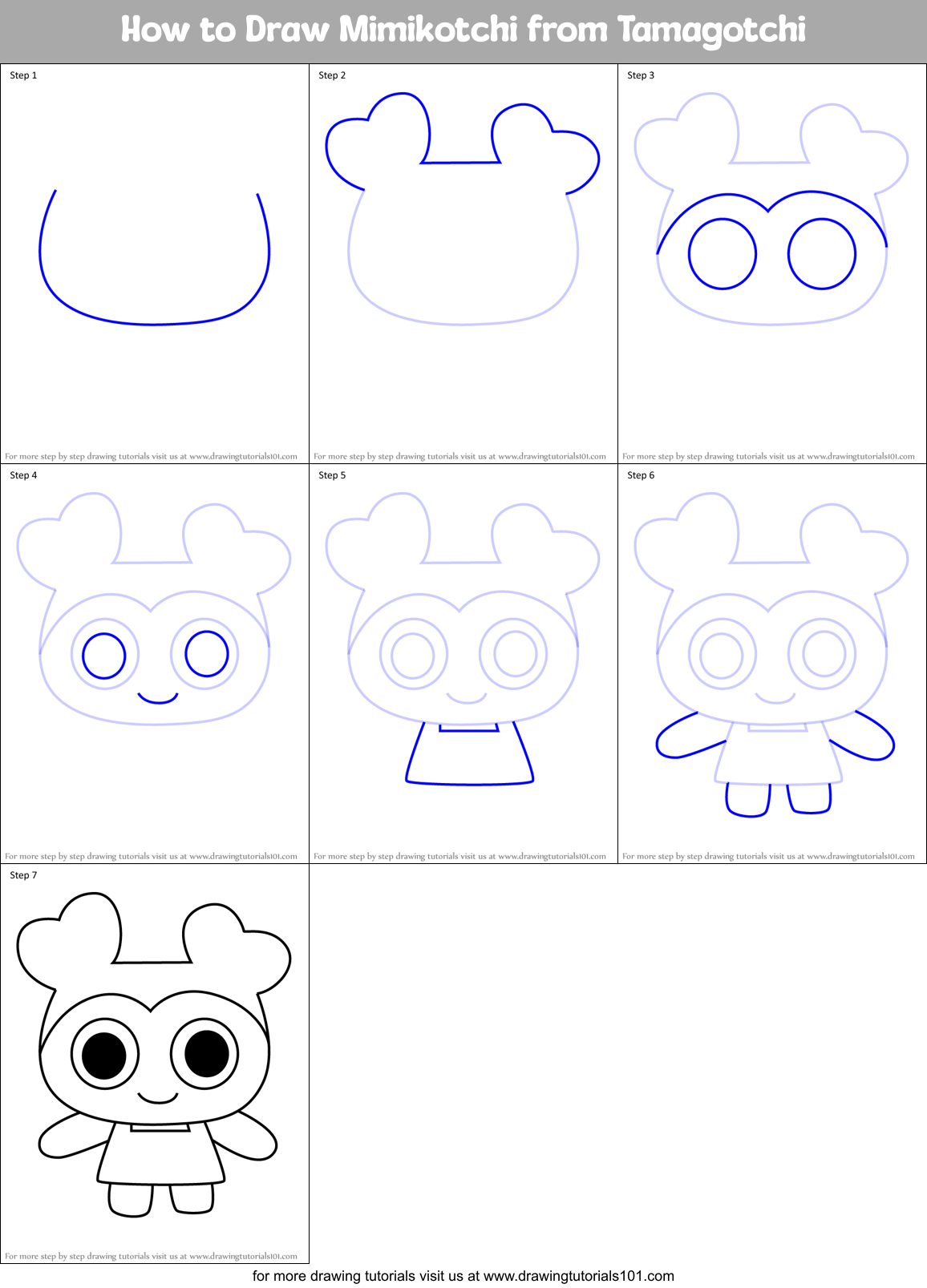 How to Draw Mimikotchi from Tamagotchi Printable Step by Step