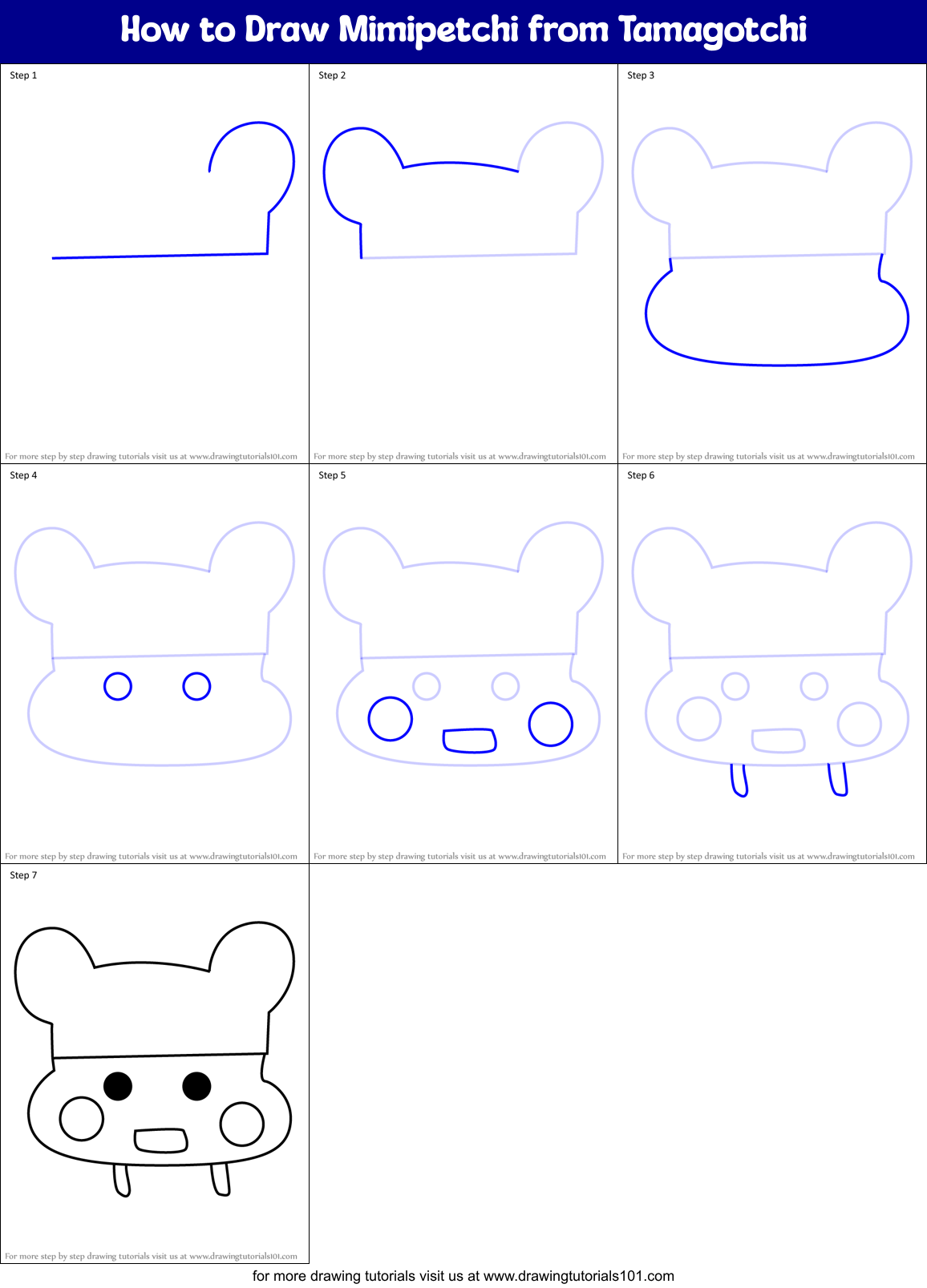 How to Draw Mimipetchi from Tamagotchi Printable Step by Step