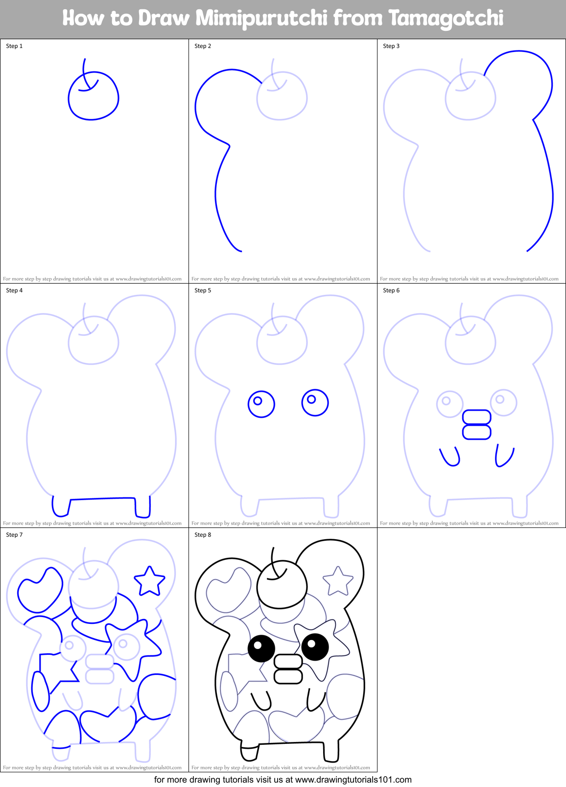 How to Draw Mimipurutchi from Tamagotchi Printable Step by Step