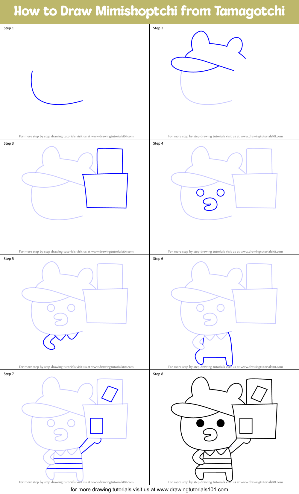 How to Draw Mimishoptchi from Tamagotchi Printable Step by Step