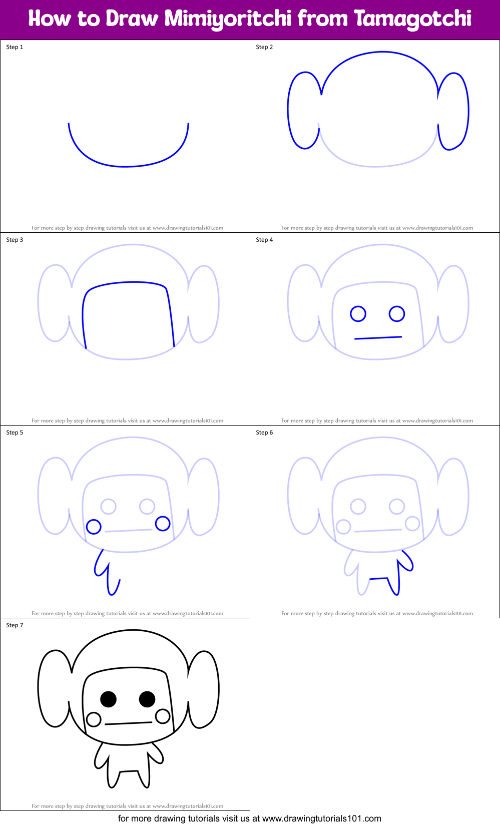How to Draw Mimiyoritchi from Tamagotchi Printable Step by Step