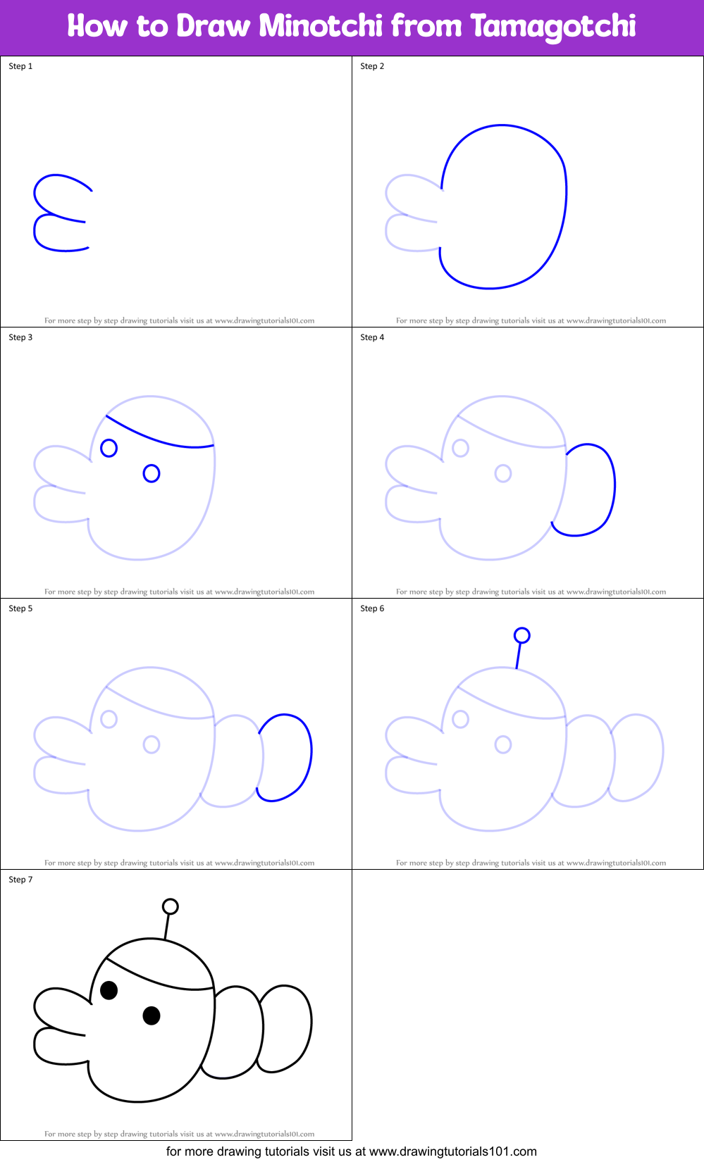 How to Draw Minotchi from Tamagotchi Printable Step by Step