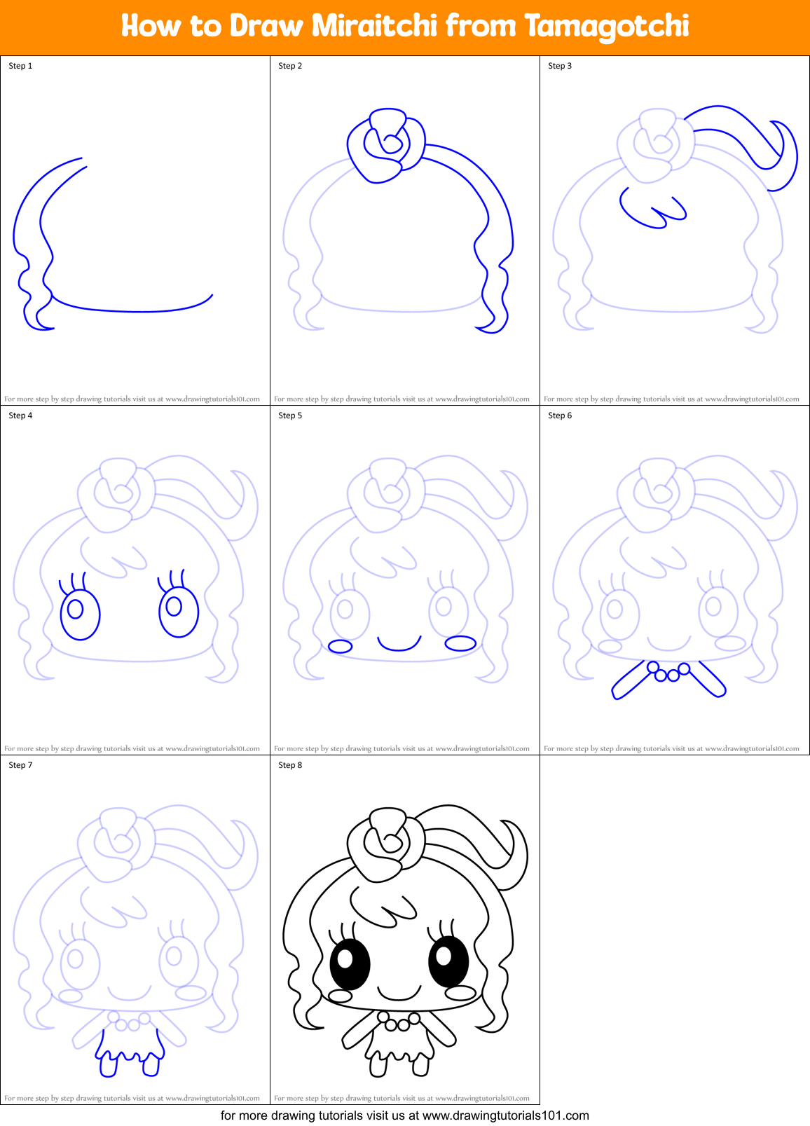 How to Draw Miraitchi from Tamagotchi Printable Step by Step