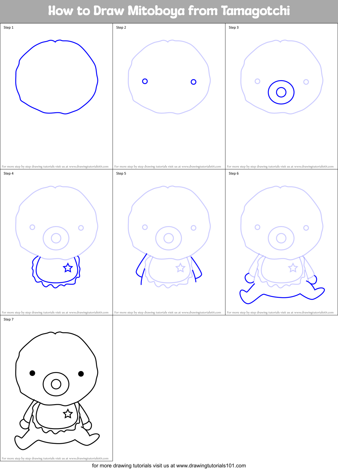 How to Draw Mitoboya from Tamagotchi Printable Step by Step