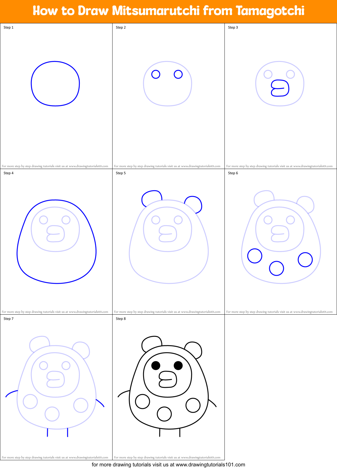 How to Draw Mitsumarutchi from Tamagotchi Printable Step by Step