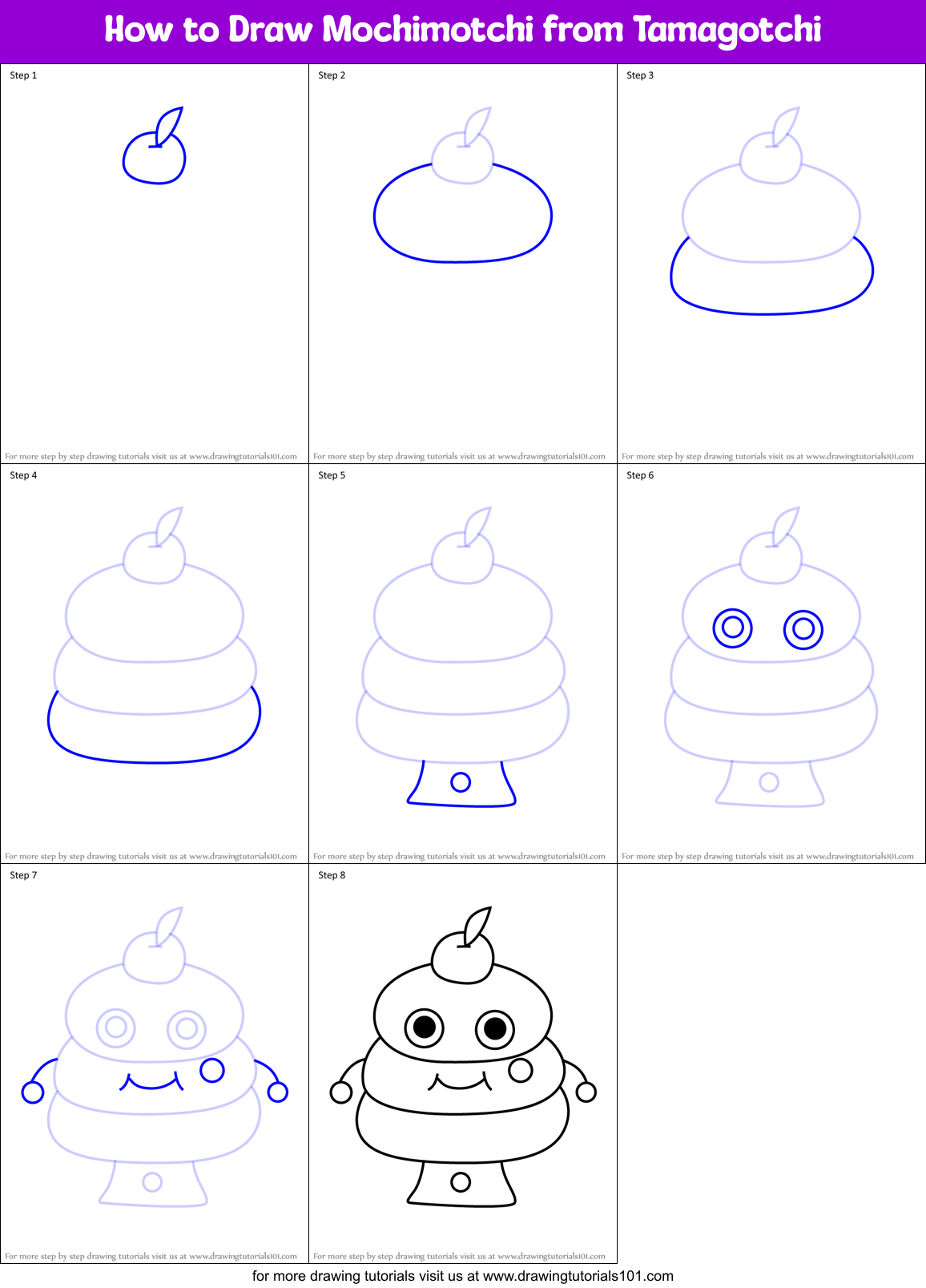 How to Draw Mochimotchi from Tamagotchi Printable Step by Step