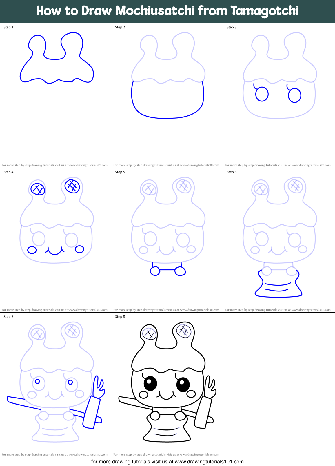 How to Draw Mochiusatchi from Tamagotchi Printable Step by Step