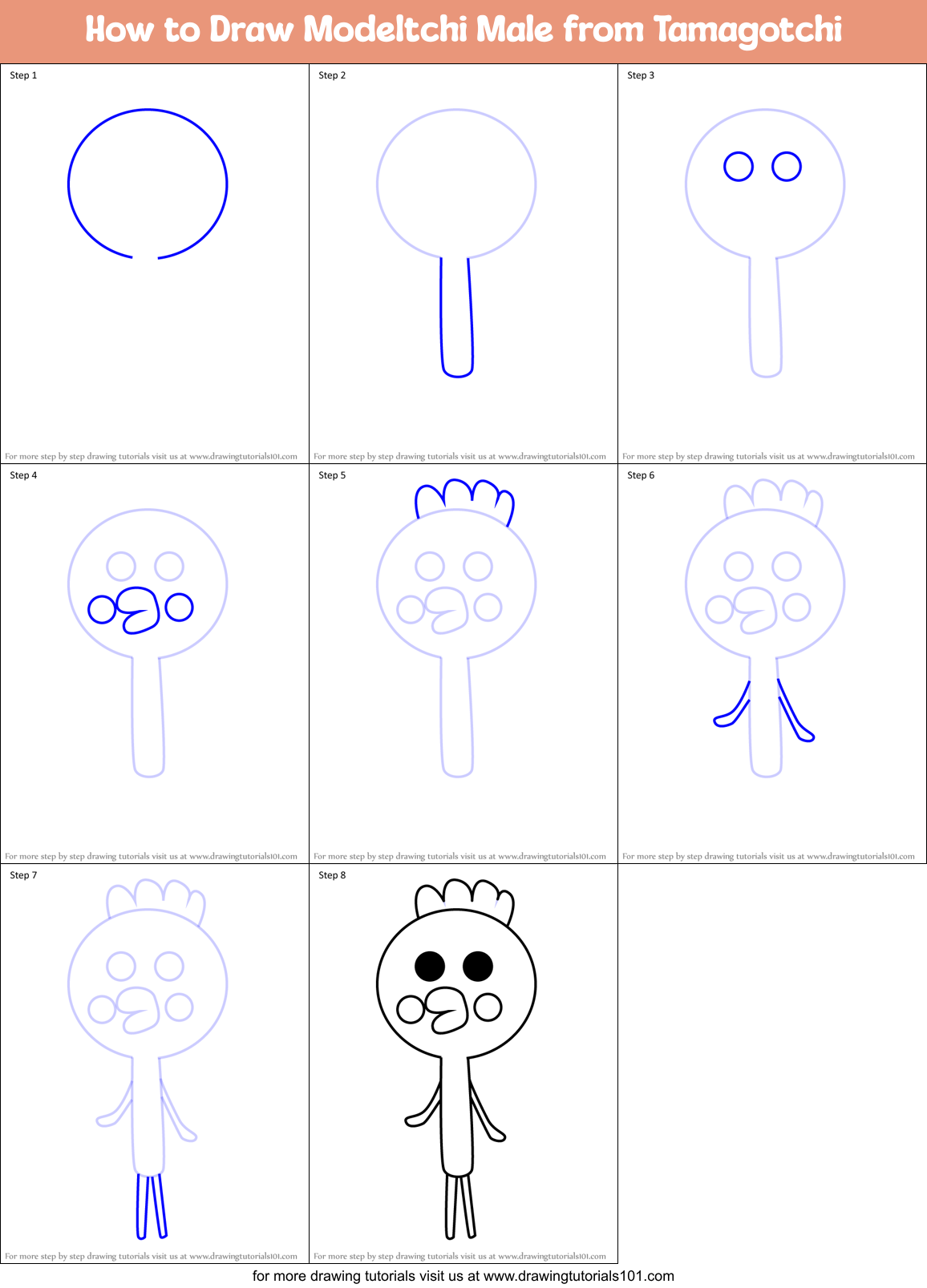 How to Draw Modeltchi Male from Tamagotchi Printable Step by Step