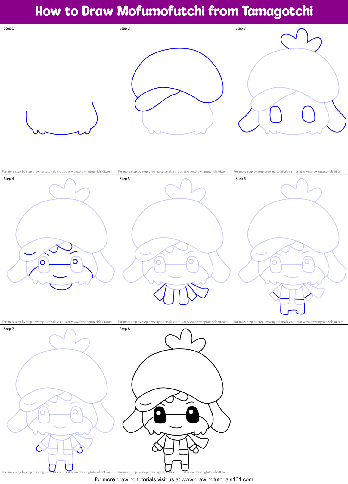 How to Draw Mofumofutchi from Tamagotchi Printable Step by Step