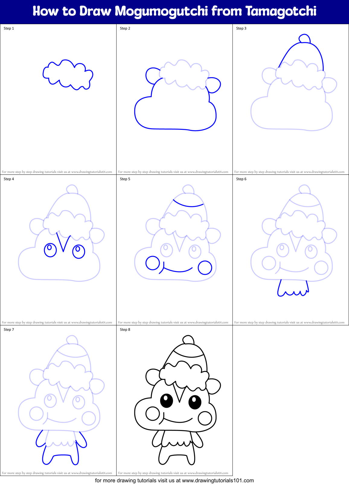 How to Draw Mogumogutchi from Tamagotchi Printable Step by Step