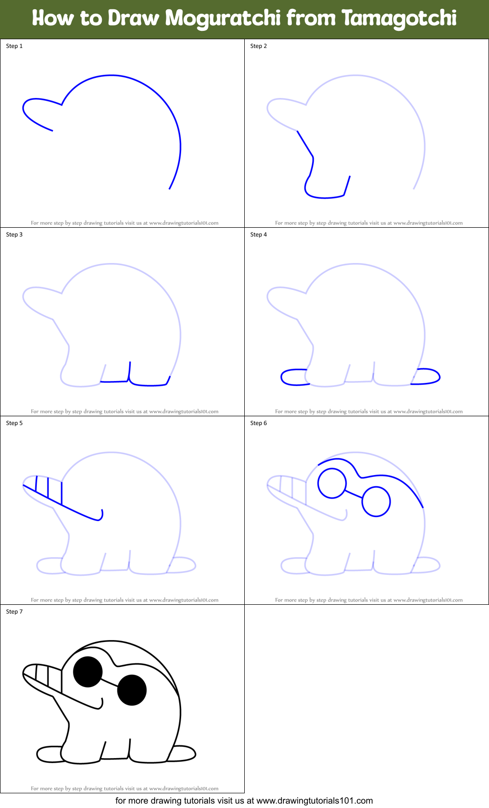 How to Draw Moguratchi from Tamagotchi Printable Step by Step