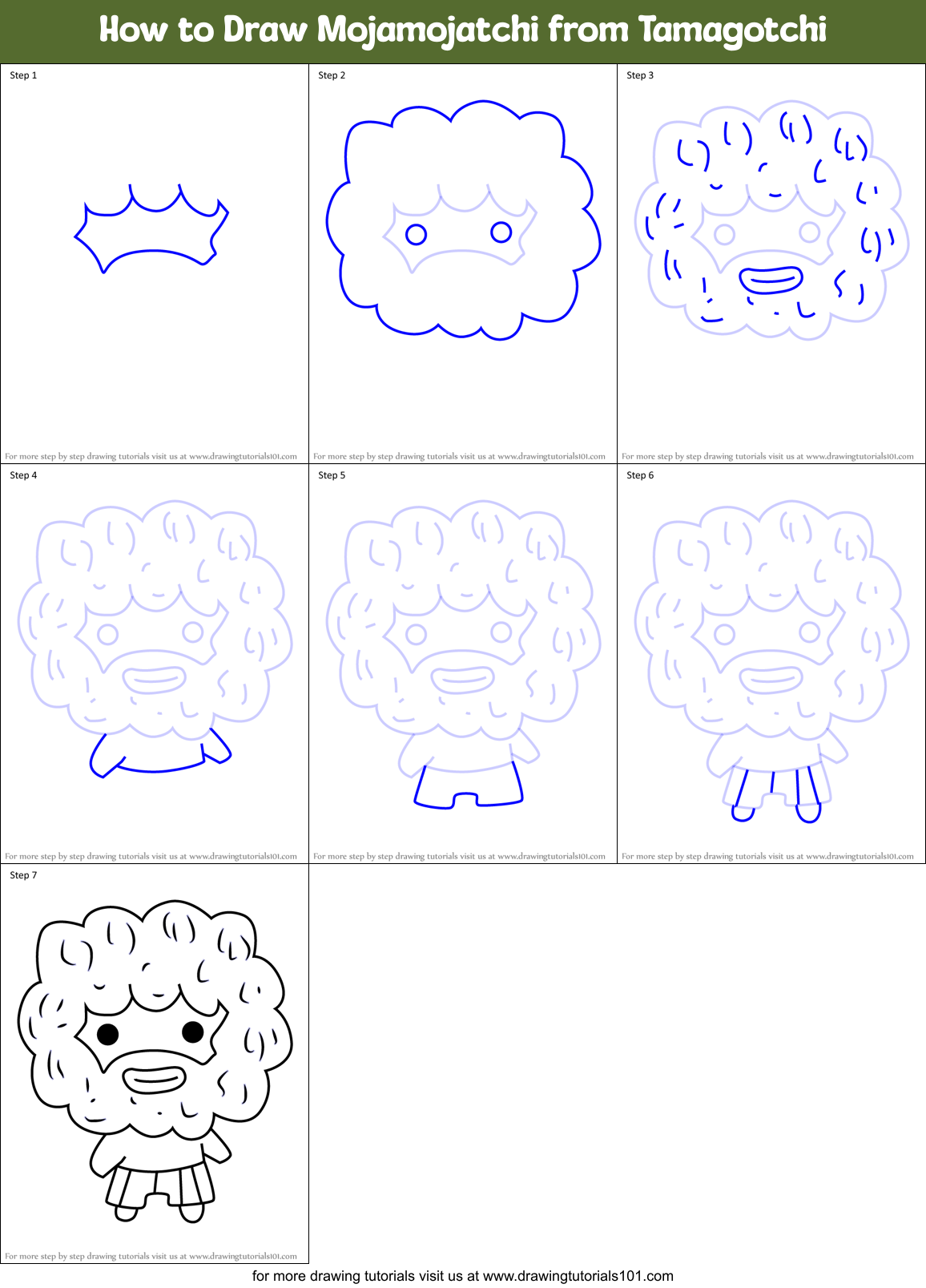 How to Draw Mojamojatchi from Tamagotchi Printable Step by Step