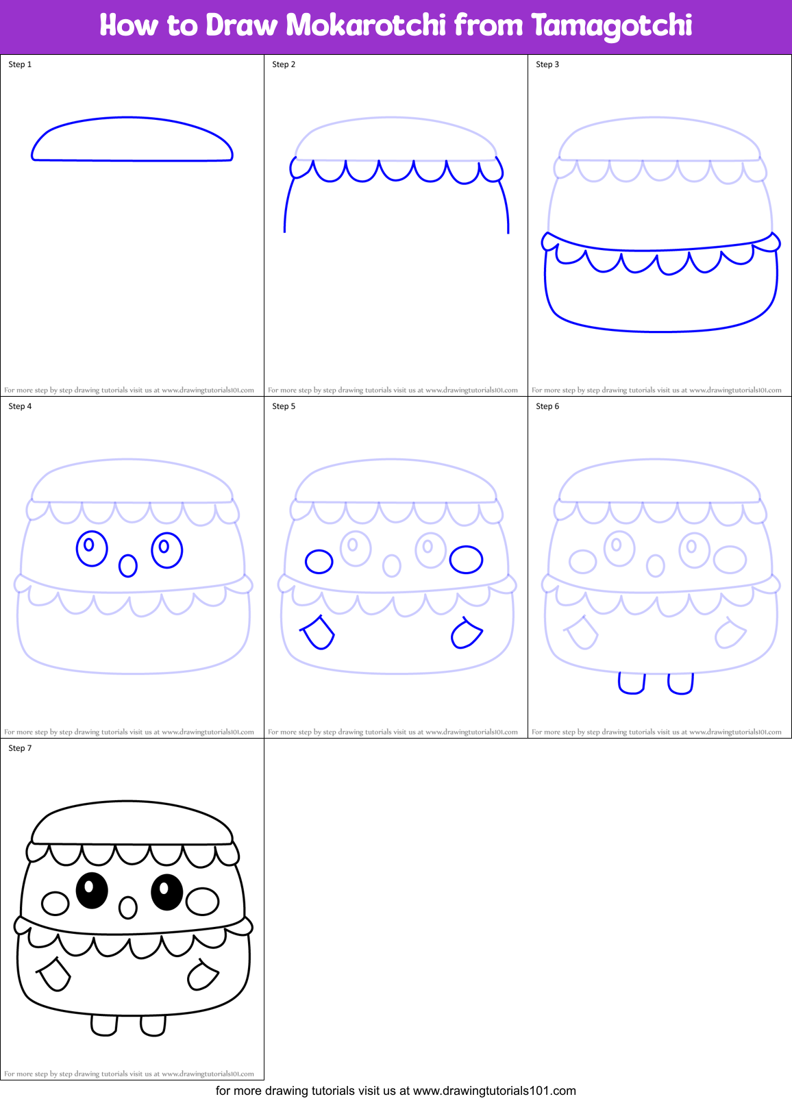 How to Draw Mokarotchi from Tamagotchi Printable Step by Step