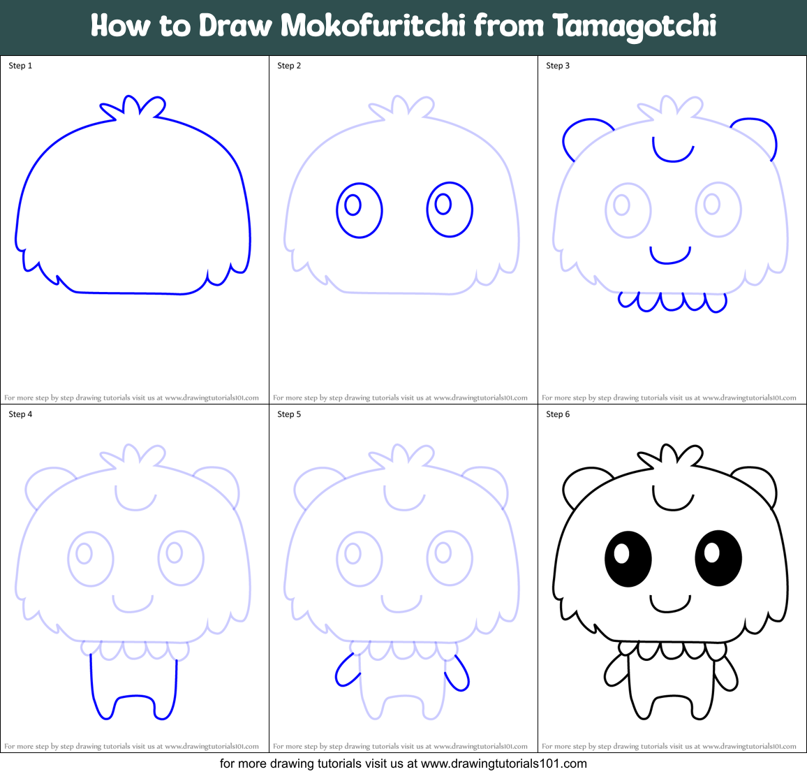How to Draw Mokofuritchi from Tamagotchi Printable Step by Step