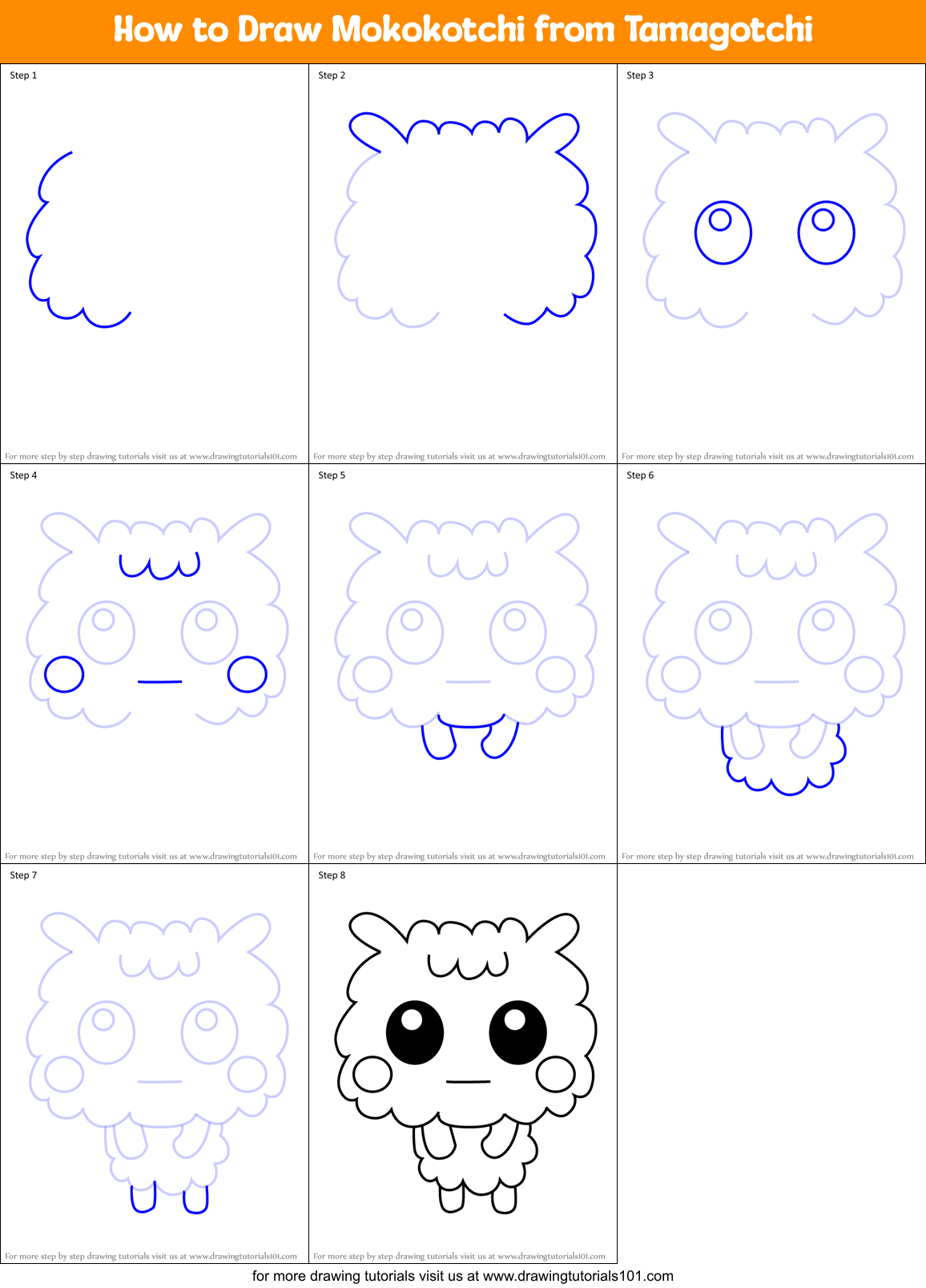 How to Draw Mokokotchi from Tamagotchi Printable Step by Step