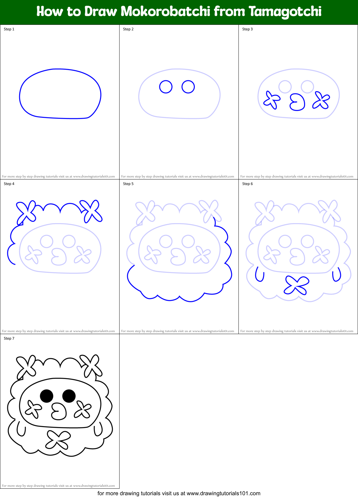 How to Draw Mokorobatchi from Tamagotchi Printable Step by Step