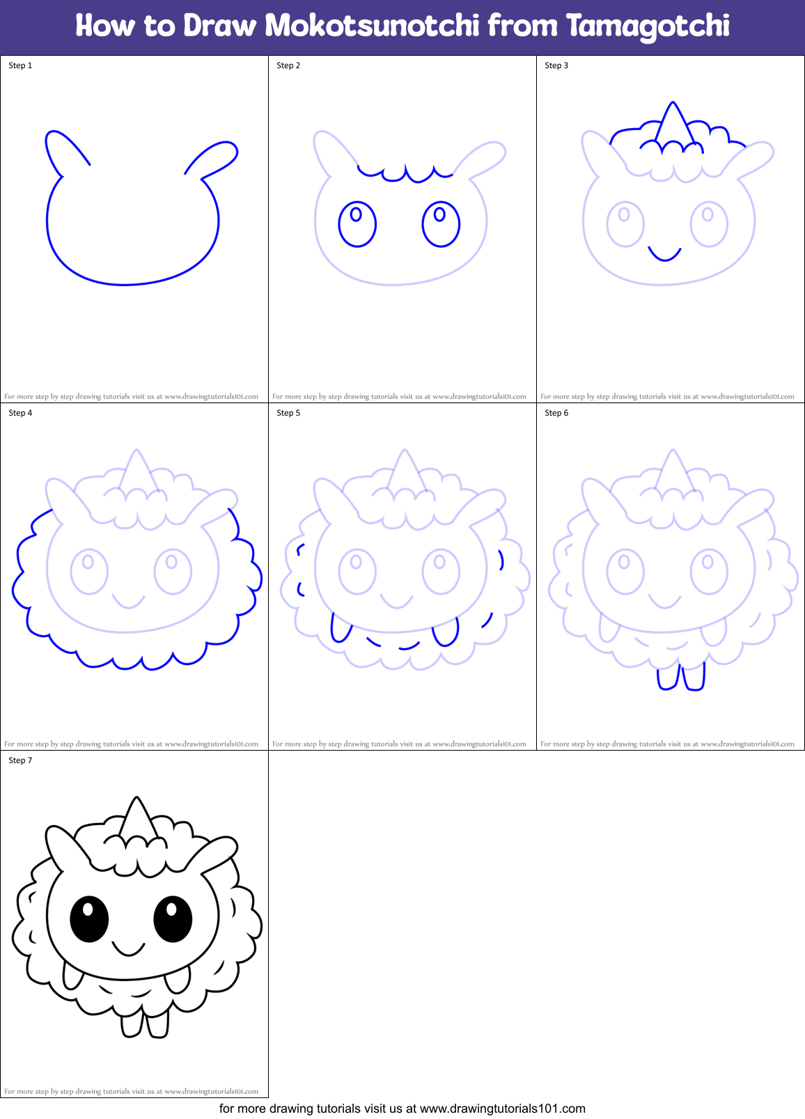 How to Draw Mokotsunotchi from Tamagotchi Printable Step by Step